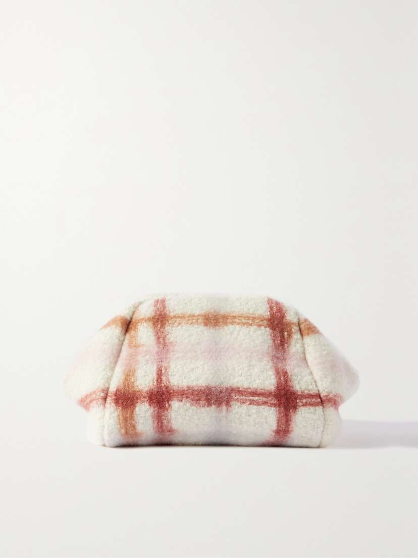 Loro Piana Puffy Leather-trimmed Checked Cashmere And Silk-blend Pouch