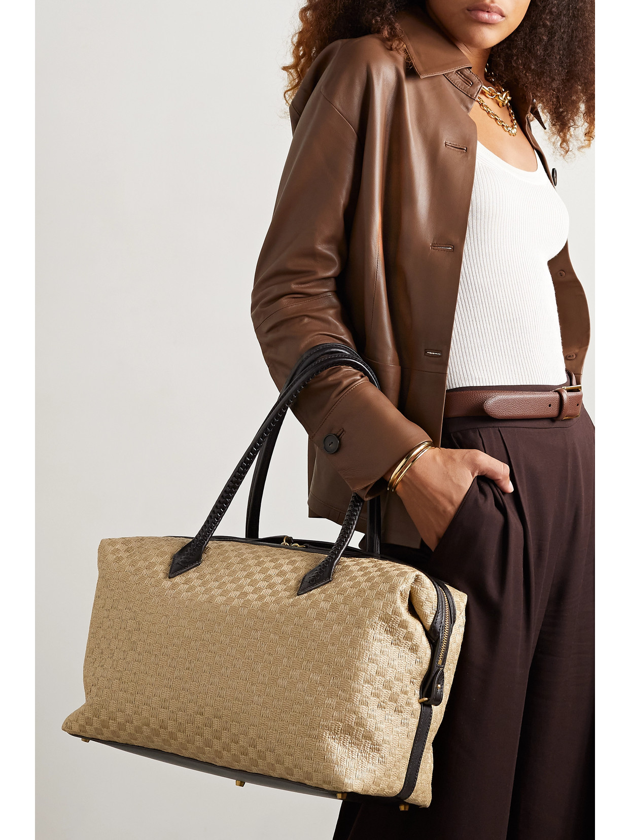 Metier Perriand All Day Leather-trimmed Woven Straw Tote In Neutrals