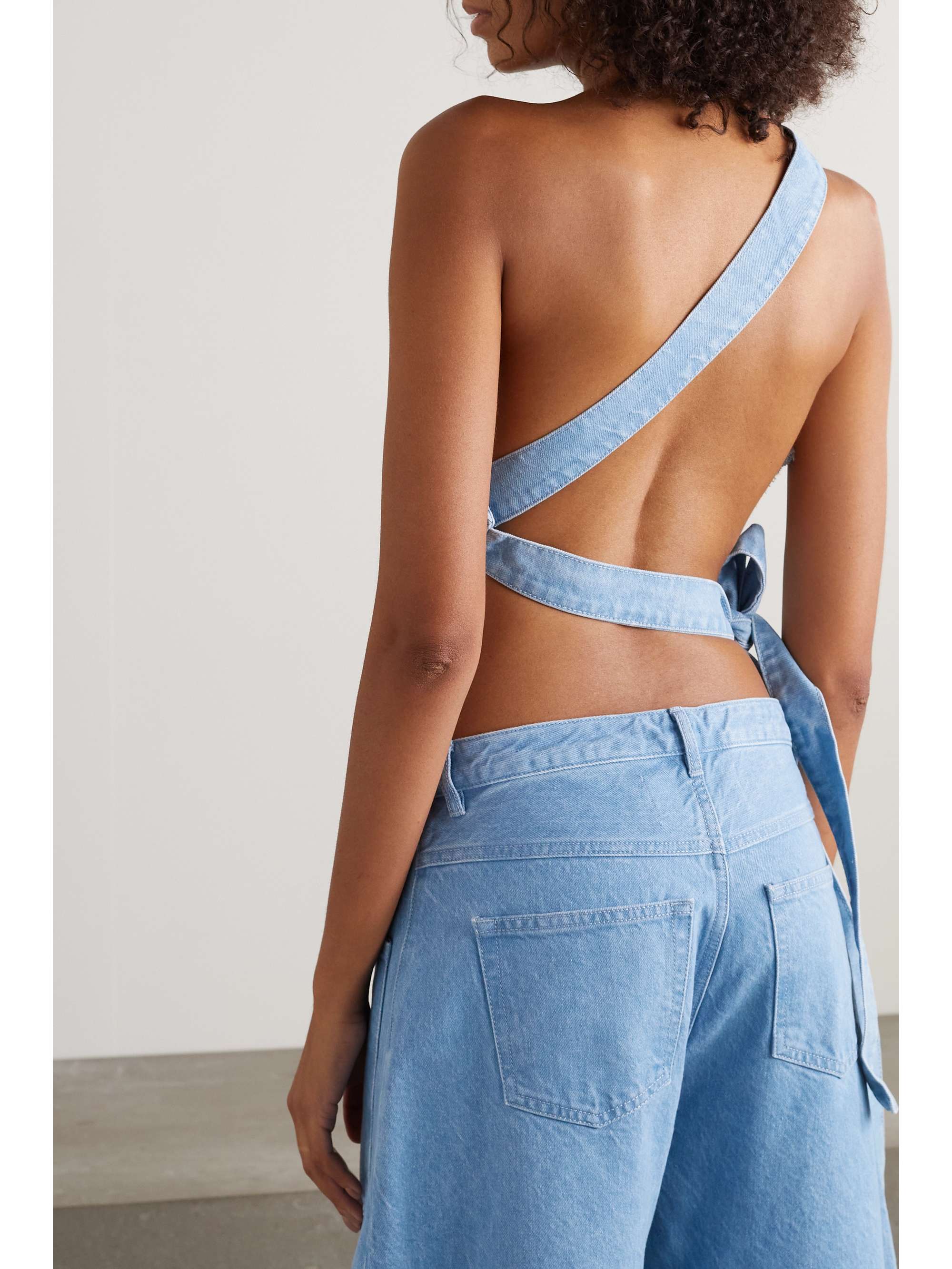 MARQUES' ALMEIDA One-shoulder tie-detailed frayed denim top