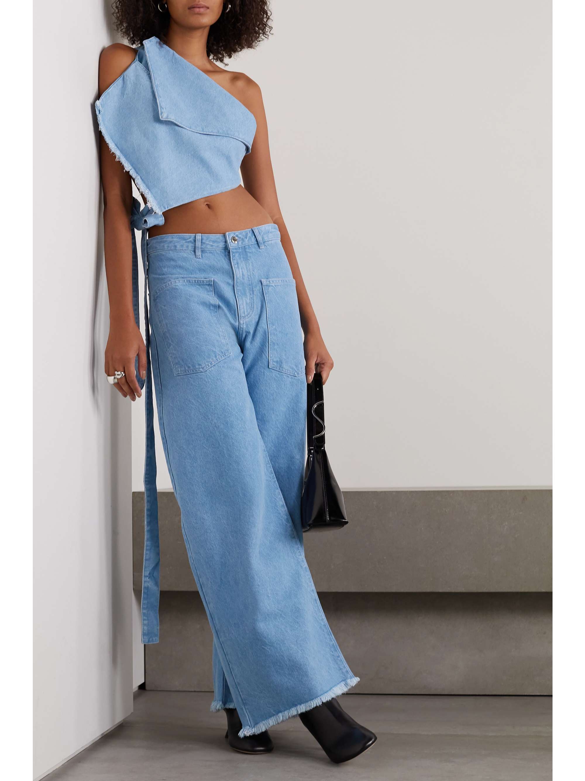 MARQUES' ALMEIDA One-shoulder tie-detailed frayed denim top