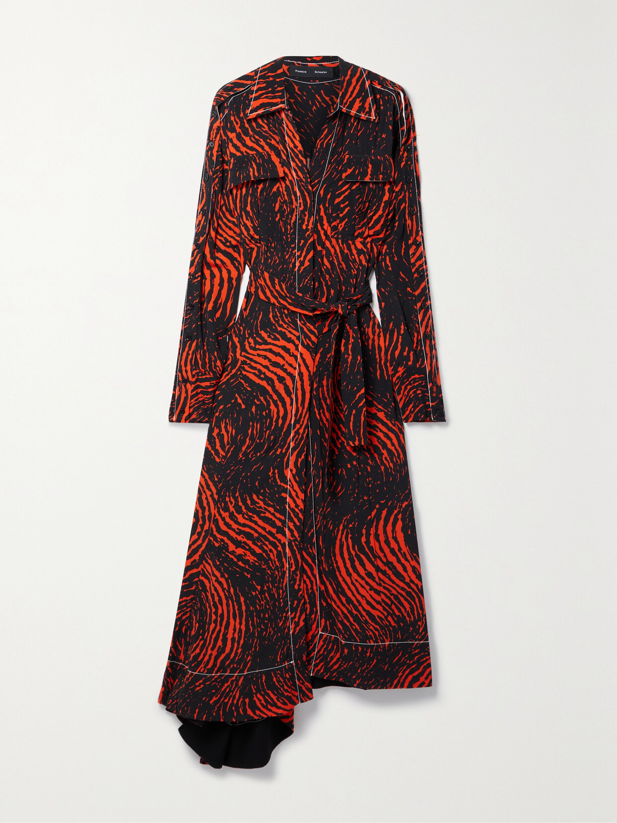 Proenza Schouler Cutout Printed Crepe De Chine Wrap Dress In Red