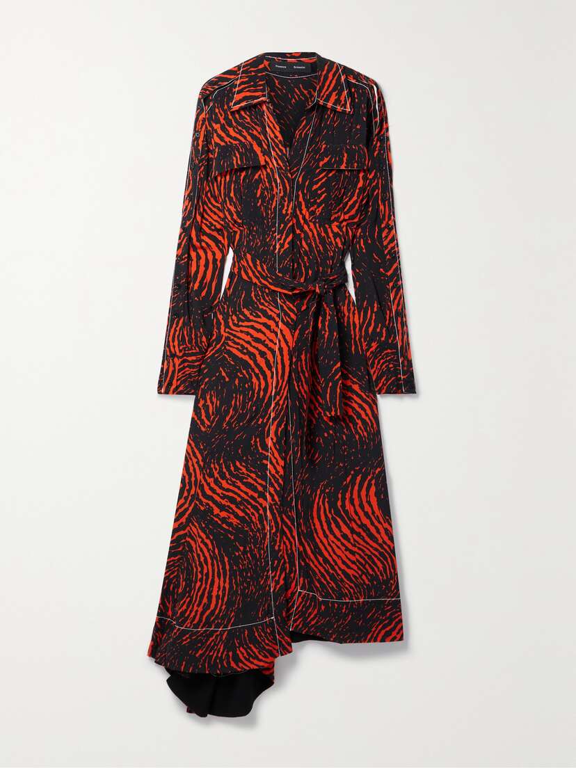 Proenza Schouler Cutout Printed Crepe De Chine Wrap Dress
