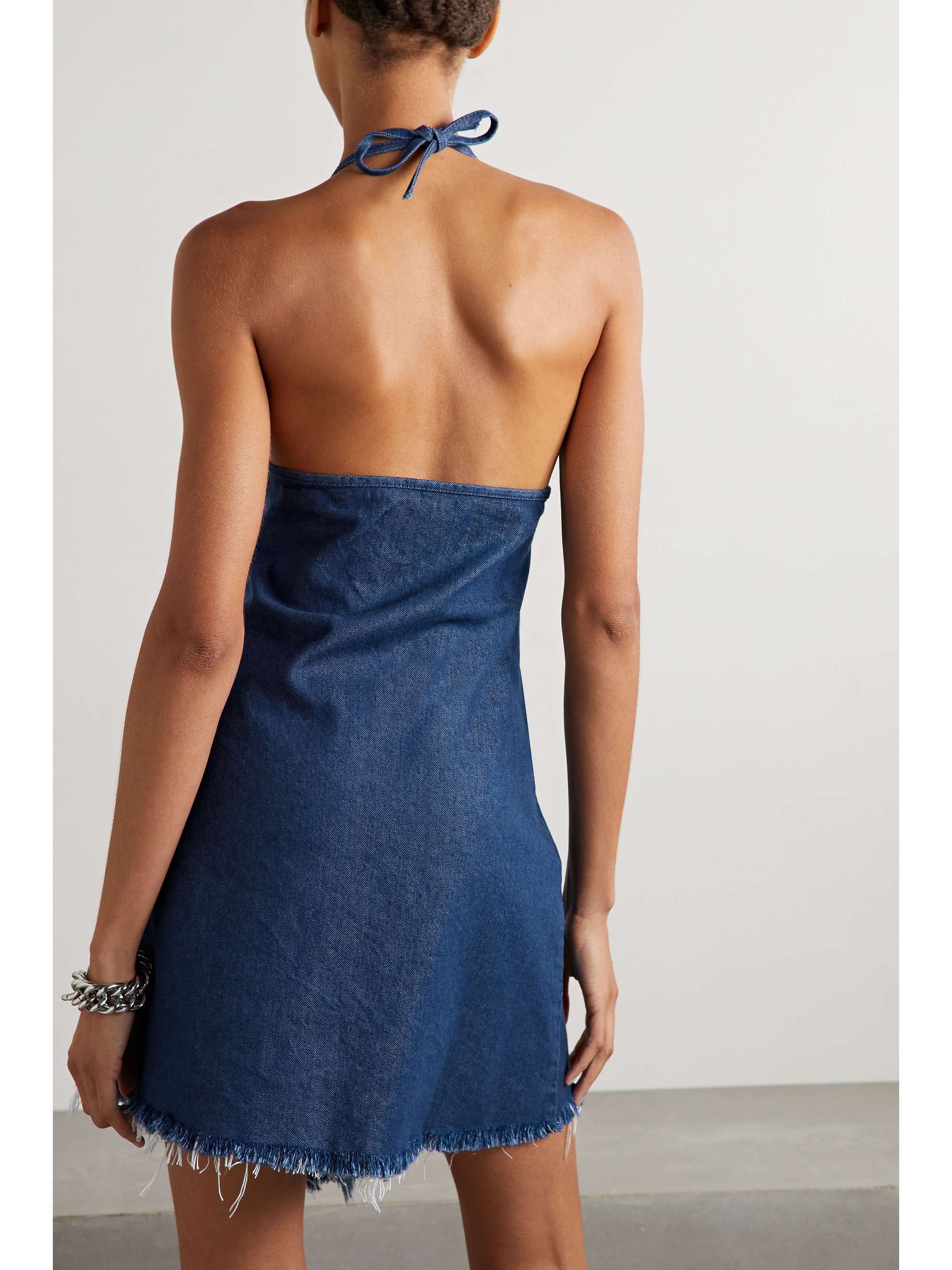 MARQUES' ALMEIDA Asymmetric denim halterneck mini dress