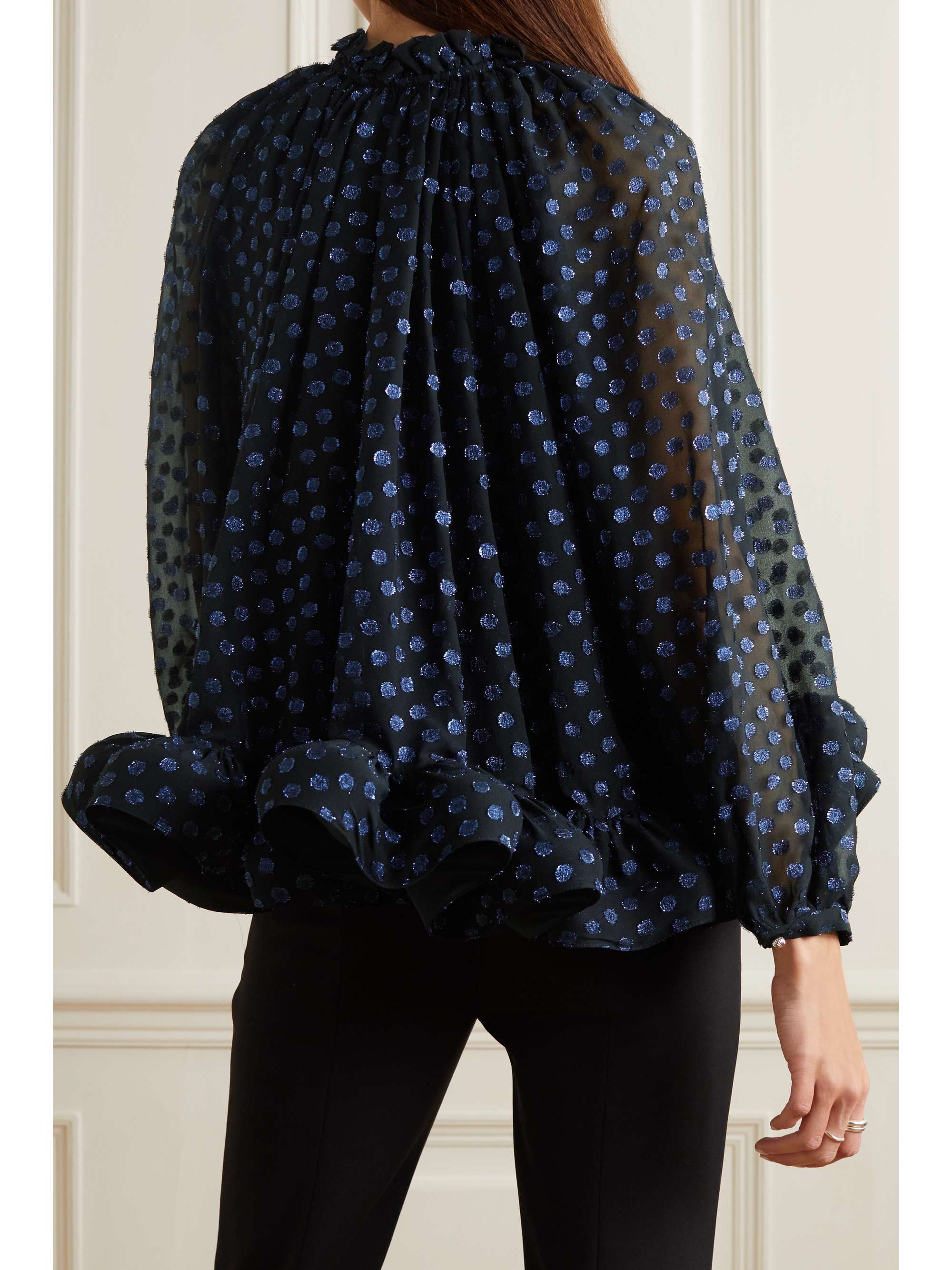 LANVIN Ruffled metallic fil coupé silk-blend blouse