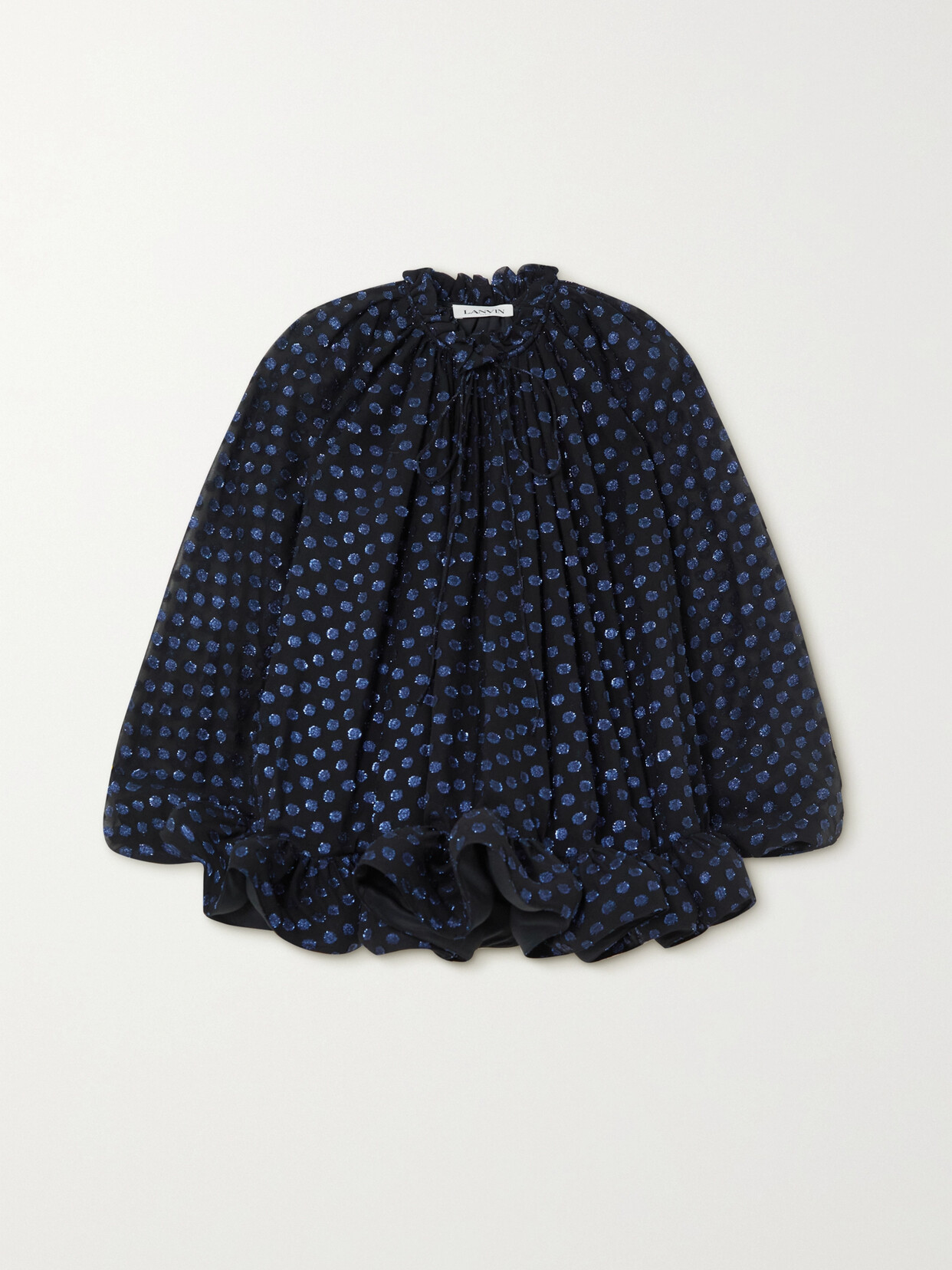 Lanvin Ruffled Metallic Fil Coupé Silk-blend Blouse In Blue