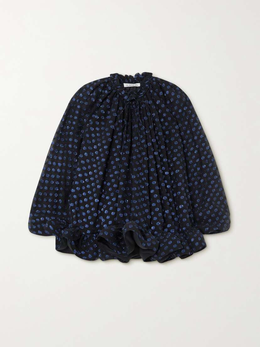Lanvin Ruffled Metallic Fil Coupé Silk-blend Blouse
