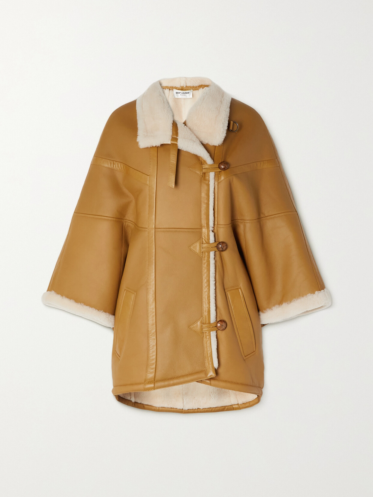 SAINT LAURENT SHEARLING-LINED LEATHER COAT