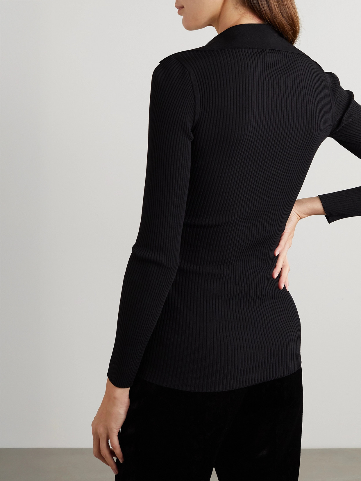 Ribbed-Knit Polo Sweater