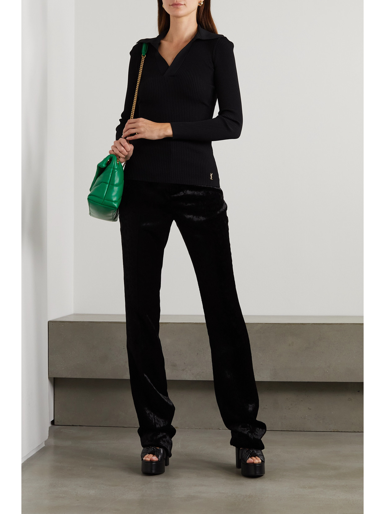Ribbed-Knit Polo Sweater