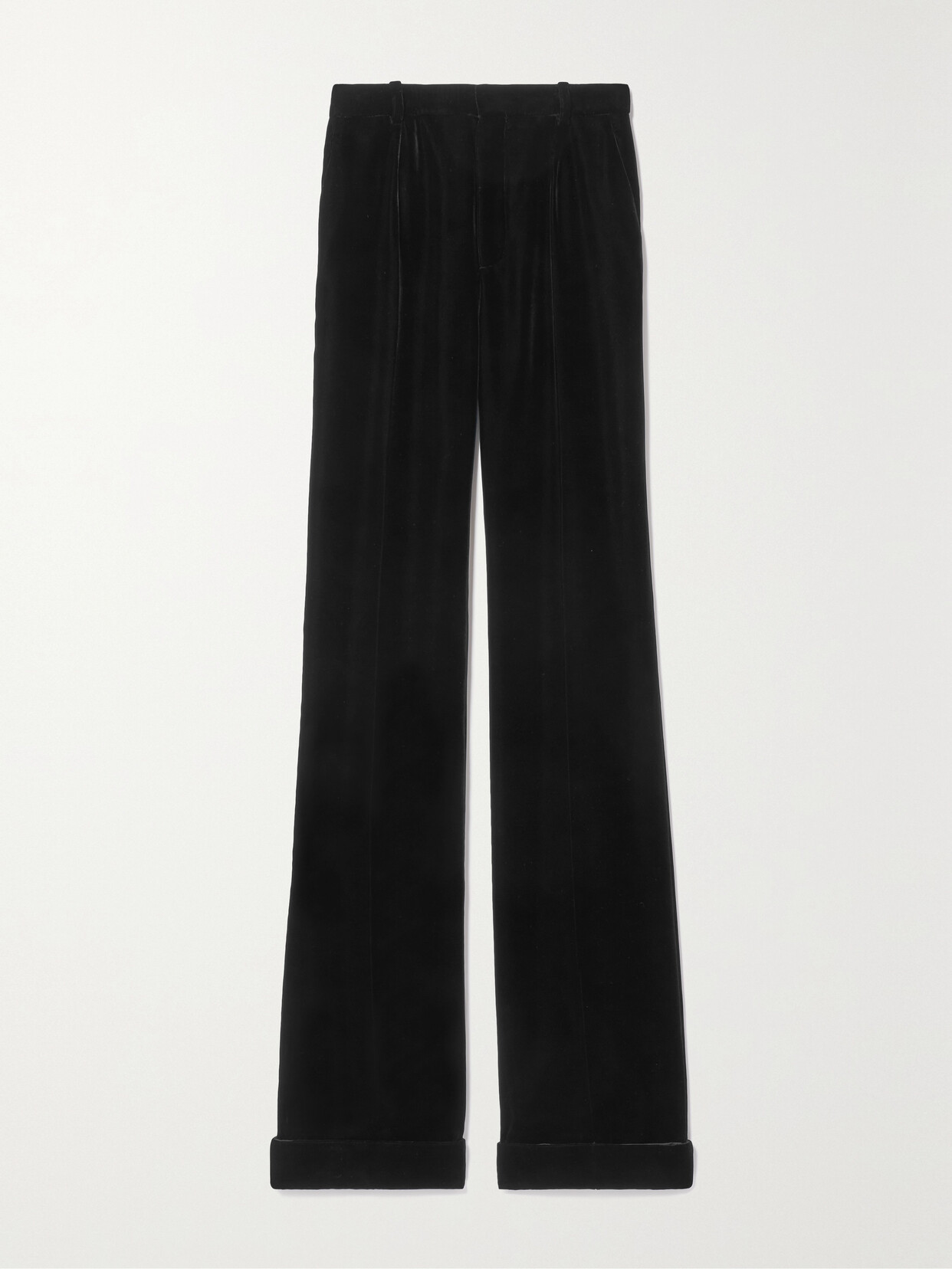 SAINT LAURENT Pleated Velvet Flared Pants - Black