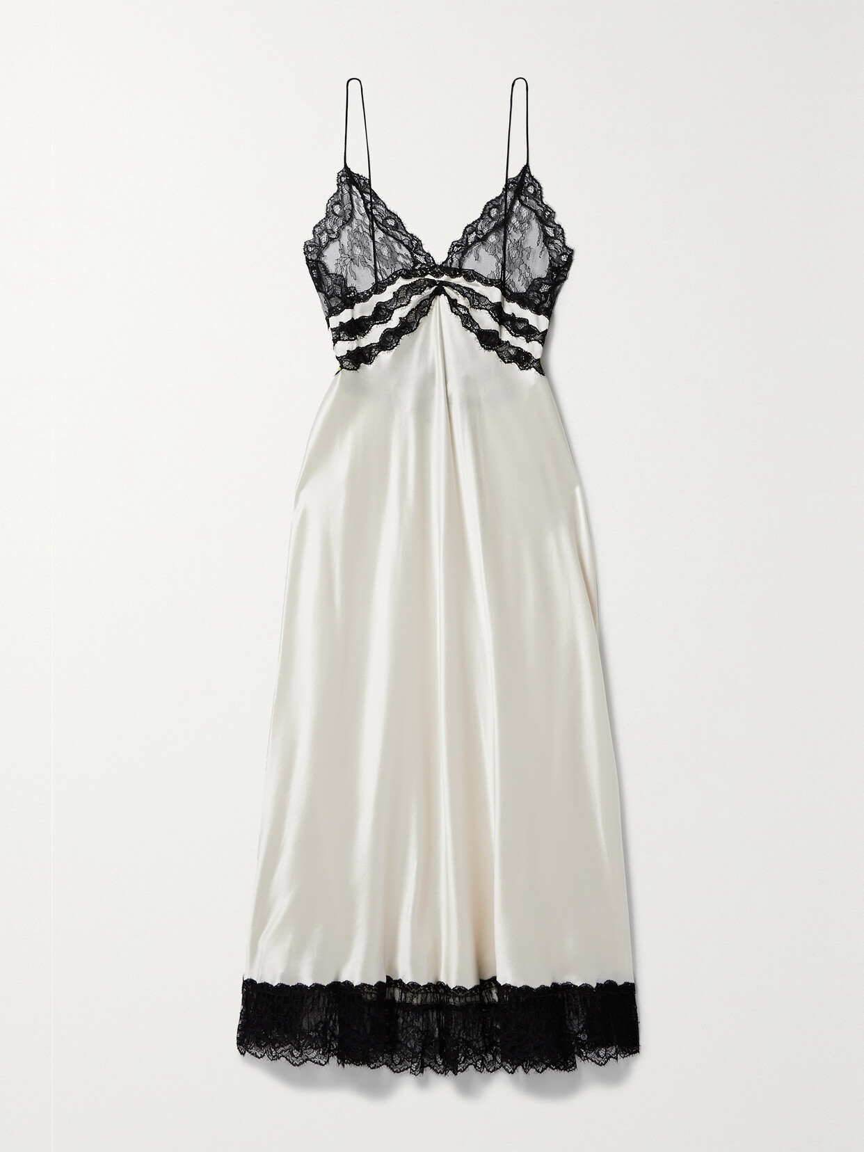 SAINT LAURENT Lace-trimmed Silk-satin Midi Dress - White