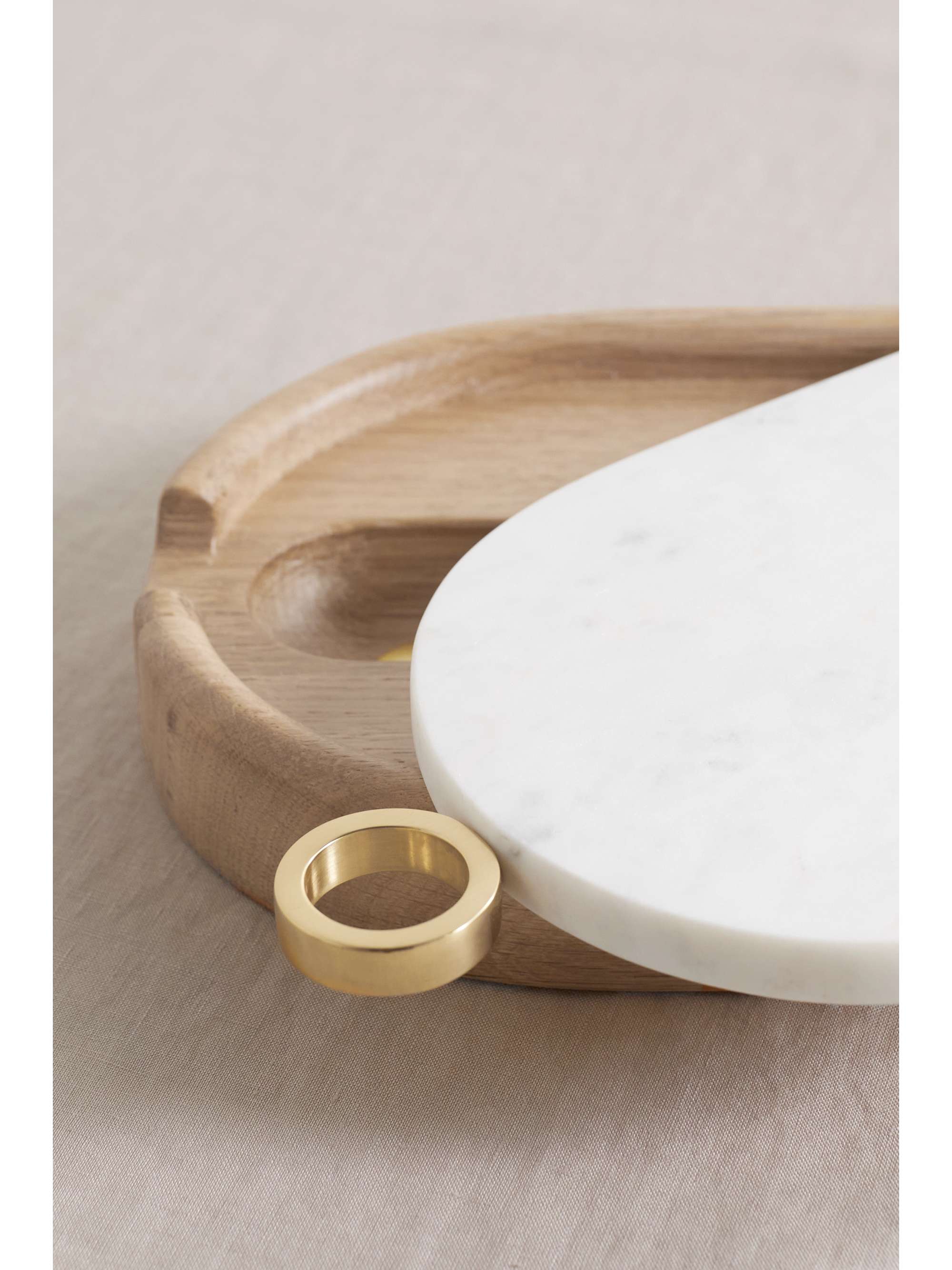 SOHO HOME Esk marble, oak and goldtone bread board and knife set NET