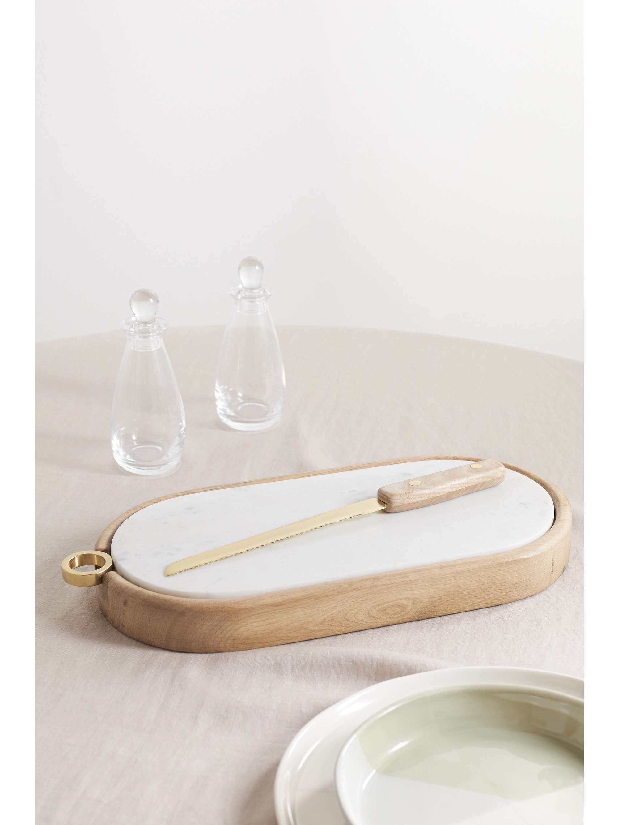SOHO HOME Esk marble, oak and goldtone bread board and knife set NET