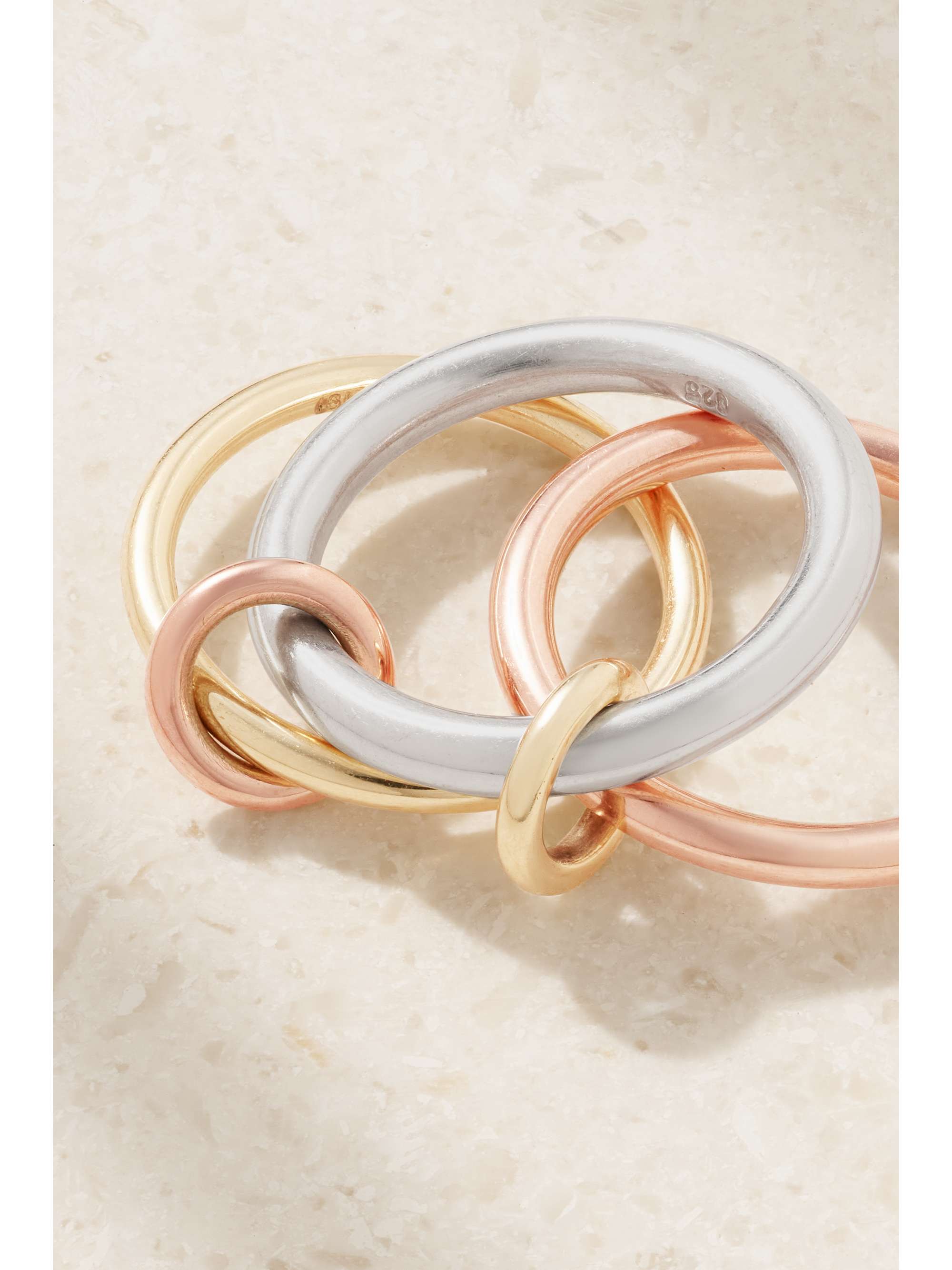 SPINELLI KILCOLLIN Capricorn set of three 18-karat yellow and rose gold and sterling silver rings