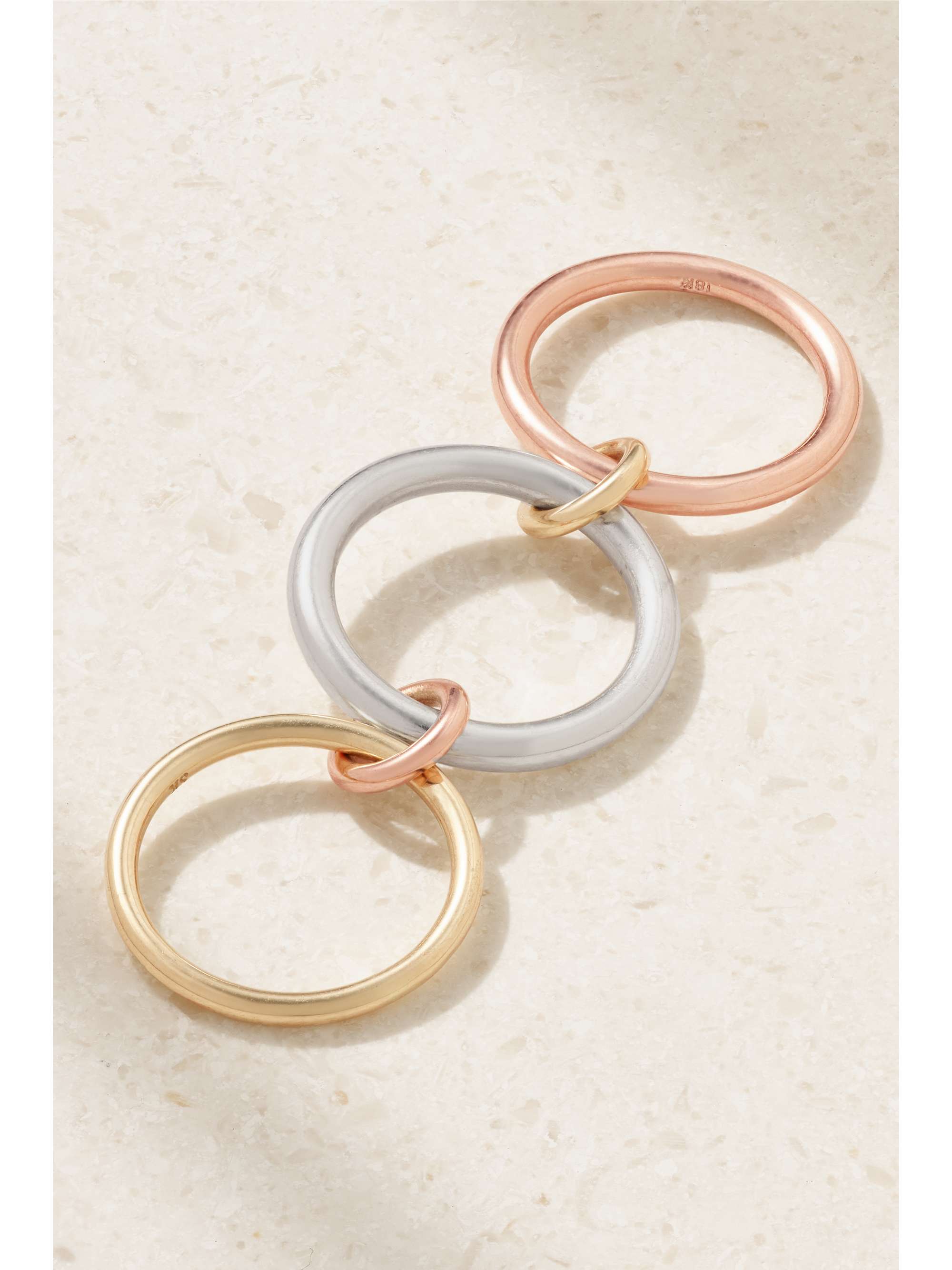 SPINELLI KILCOLLIN Capricorn set of three 18-karat yellow and rose gold and sterling silver rings