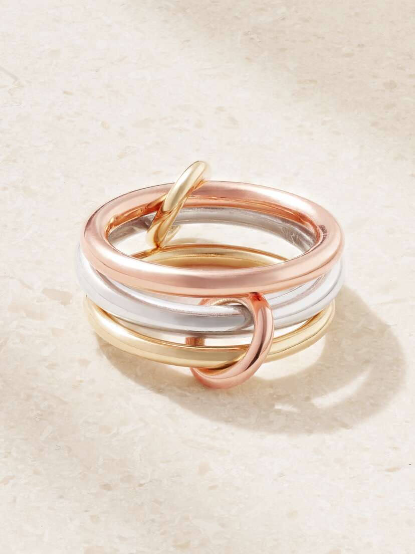 Spinelli Kilcollin Capricorn Set Of Three 18-karat Yellow And Rose Gold And Sterling Silver Rings