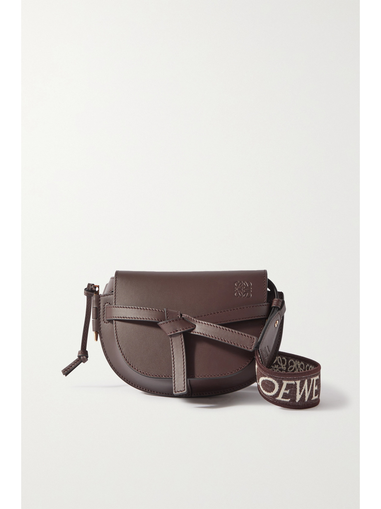 LOEWE GATE MINI CANVAS JACQUARD-TRIMMED LEATHER SHOULDER BAG