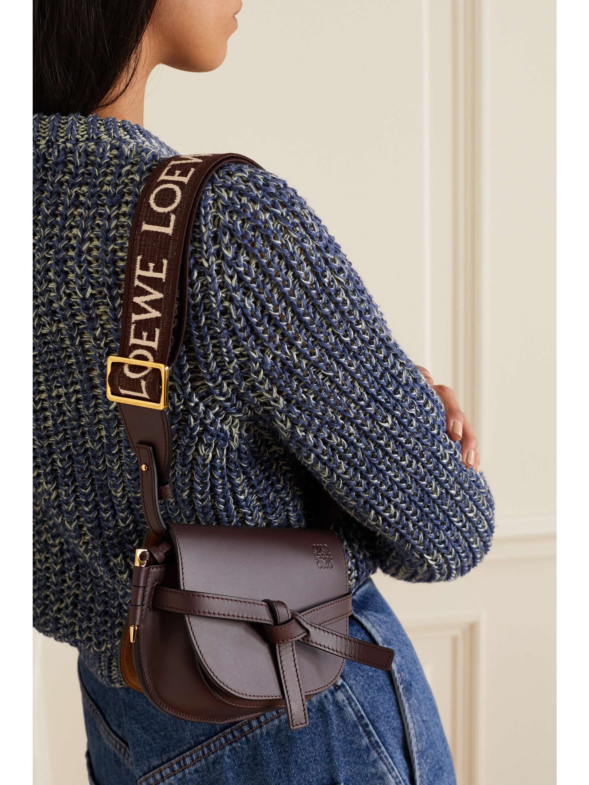 LOEWE Gate mini canvas jacquardtrimmed leather shoulder bag NETAPORTER