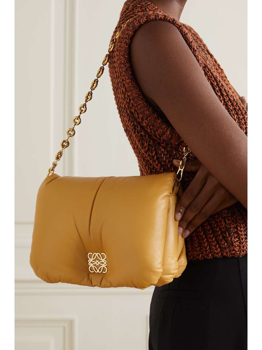 Camel Goya Puffer padded leather shoulder bag LOEWE NETAPORTER