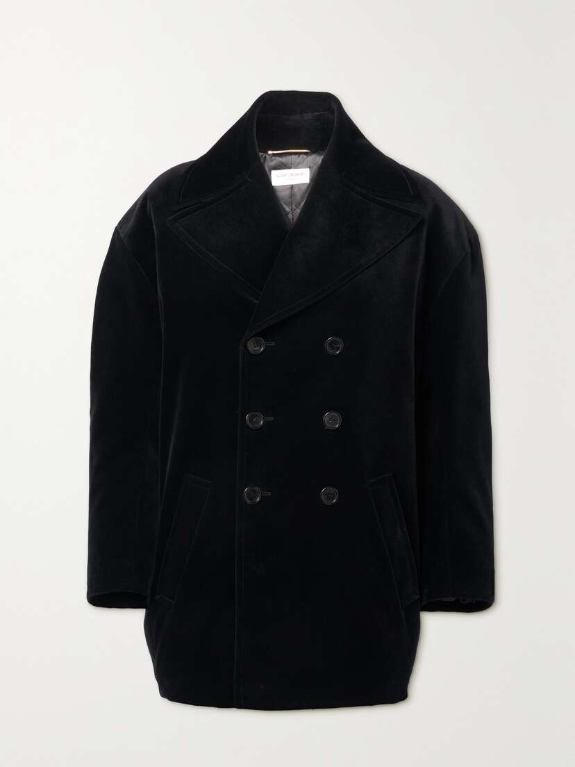 Saint Laurent Crystal-embellished Double-breasted Velvet Coat