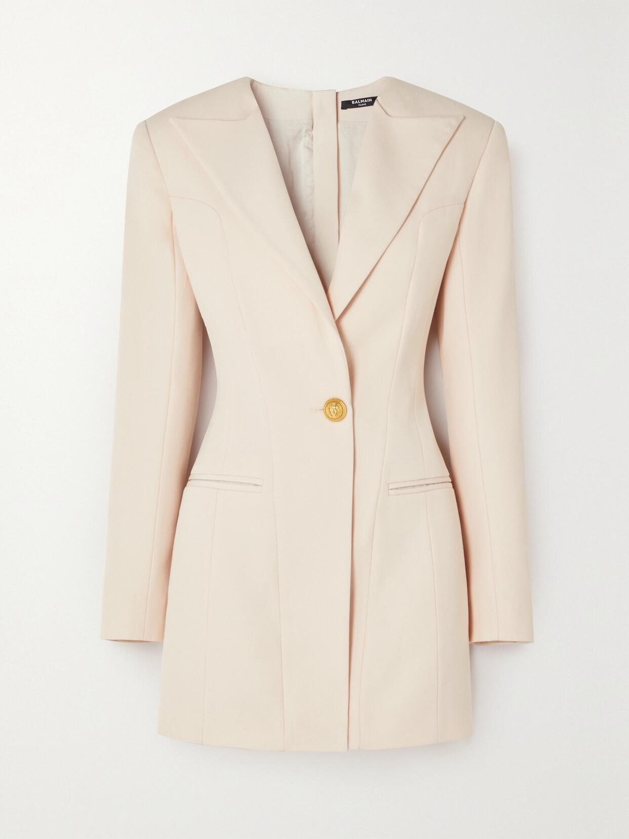 Balmain Button-embellished Grain De Poudre Wool Mini Dress - Pink