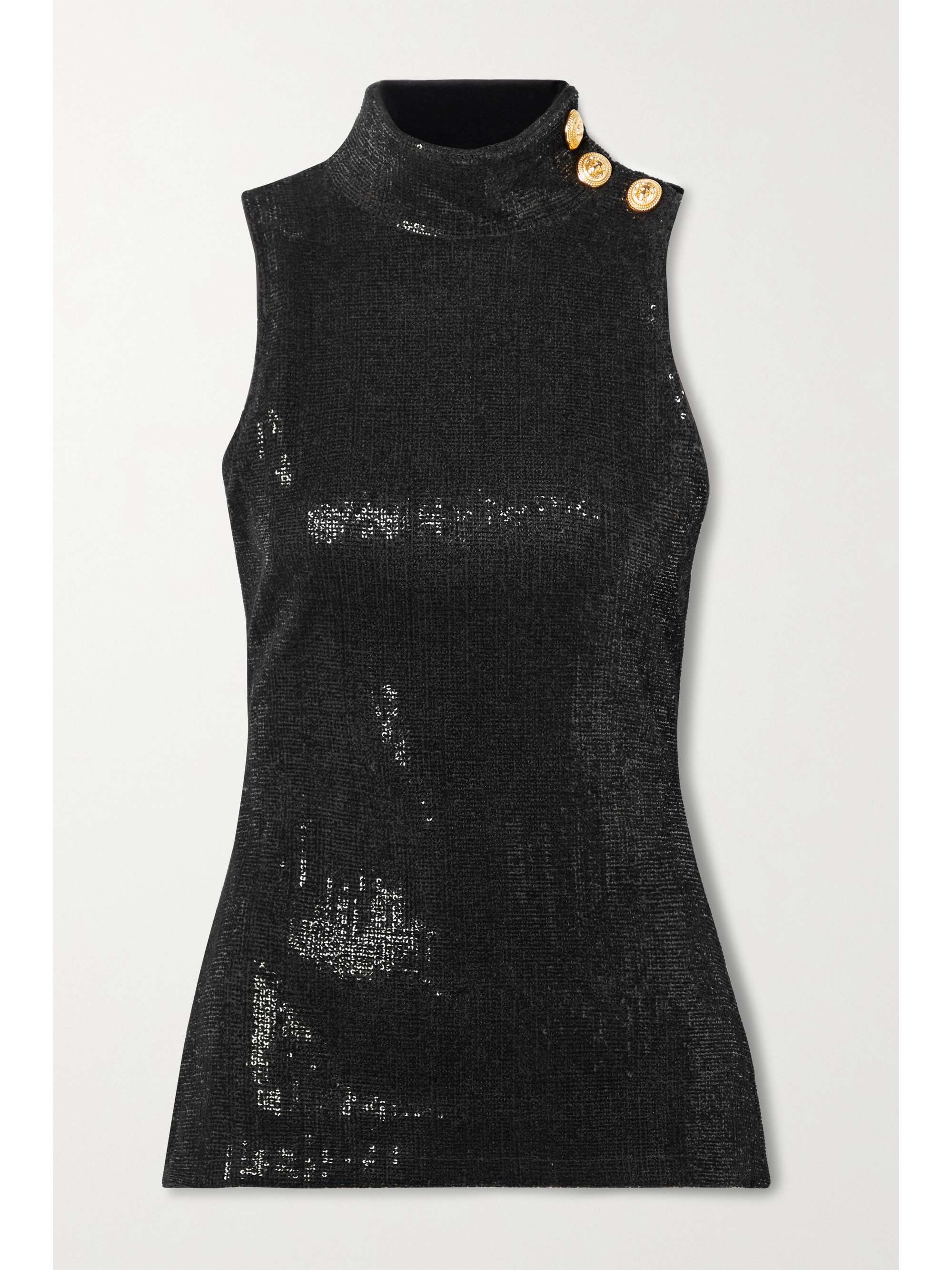 Black Embellished sequined tulle tank | BALMAIN | NET-A-PORTER