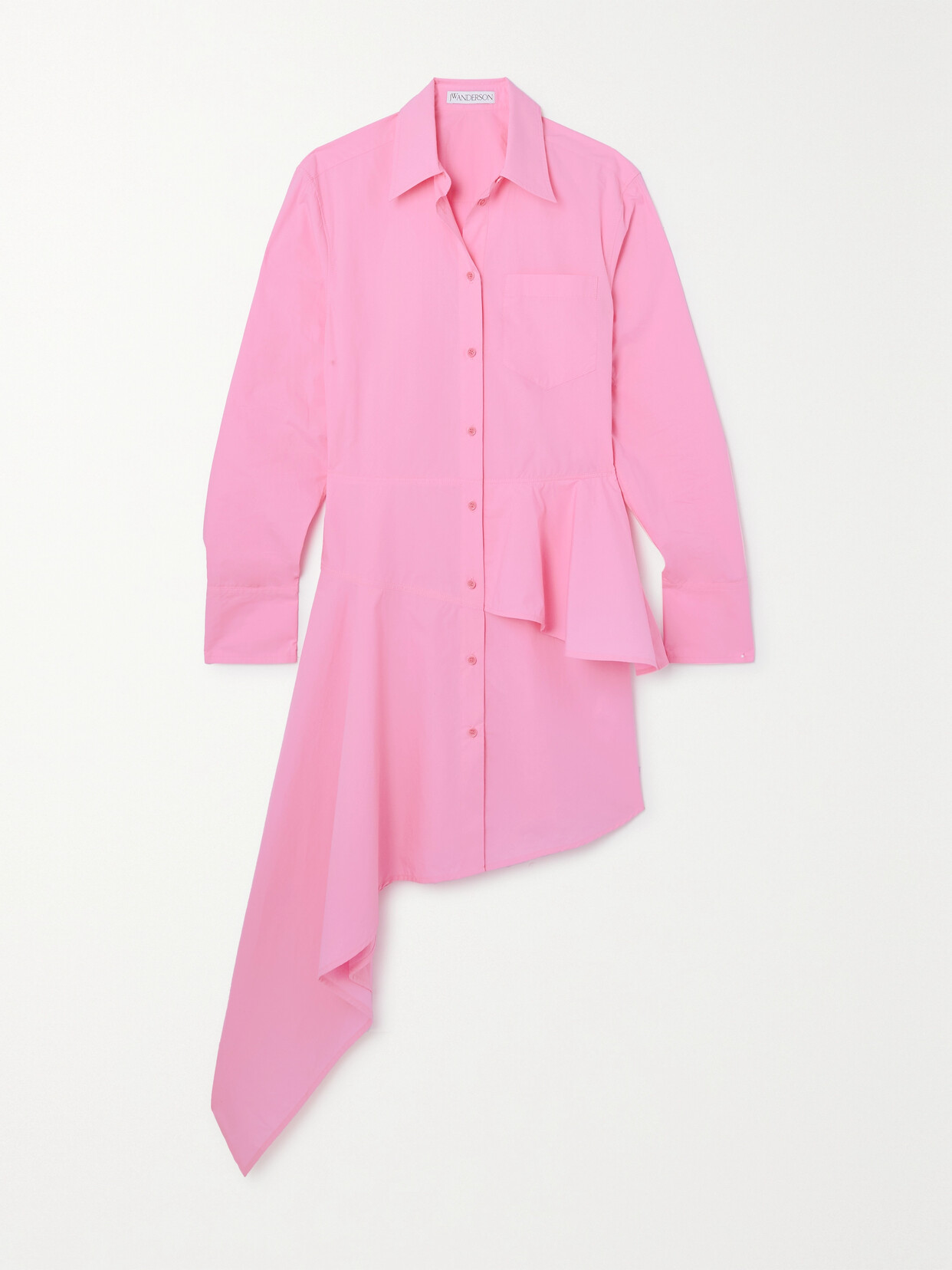 Jw Anderson Asymmetric Poplin Peplum Shirtdress In Pink