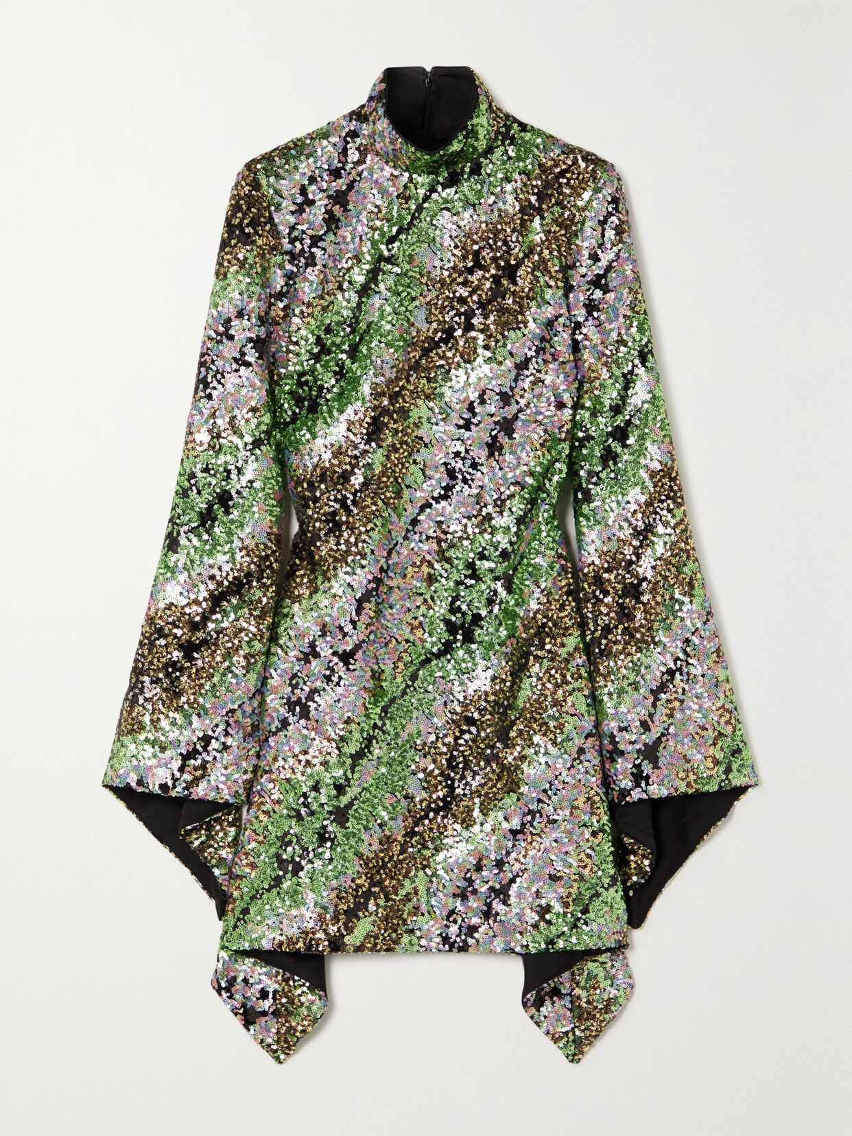 Halpern Asymmetric Striped Sequined Tulle Mini Dress