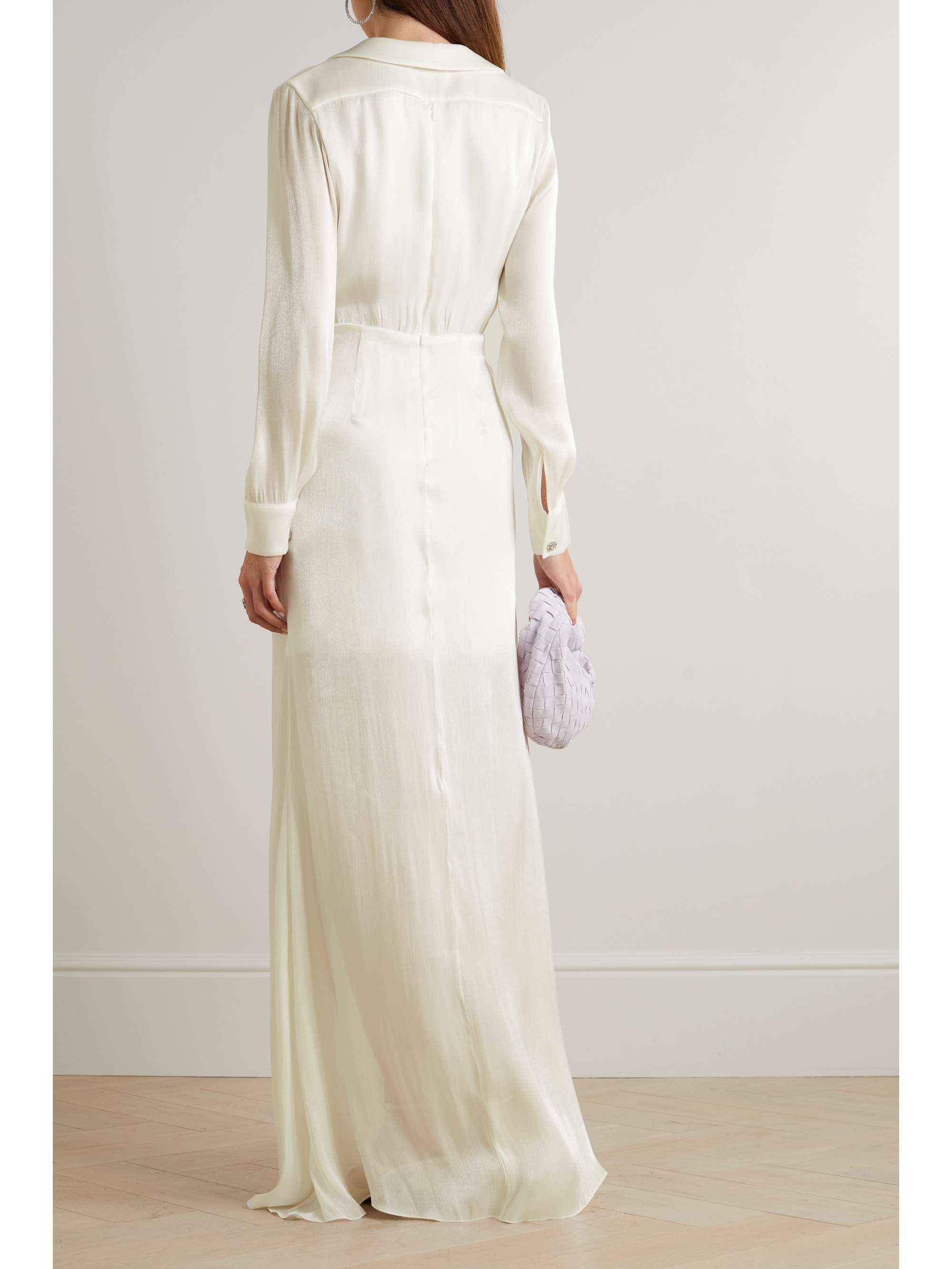 HALPERN Embellished draped iridescent chiffon maxi dress