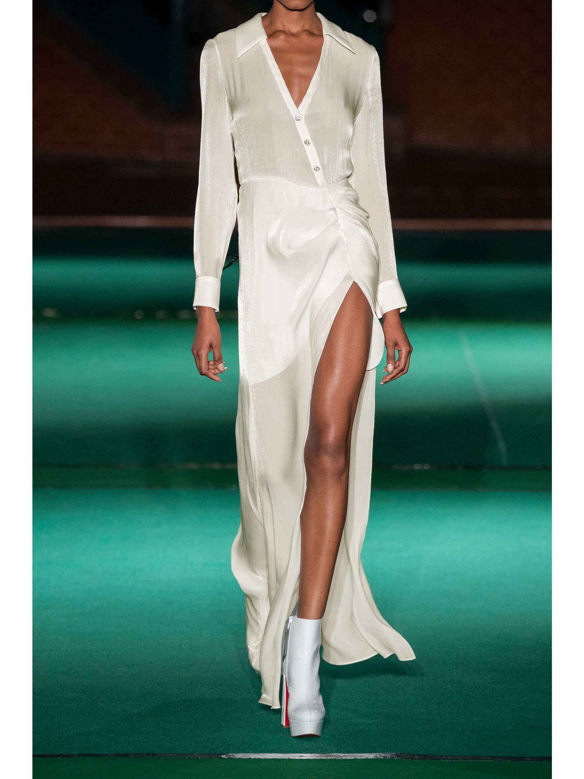 HALPERN Embellished draped iridescent chiffon maxi dress