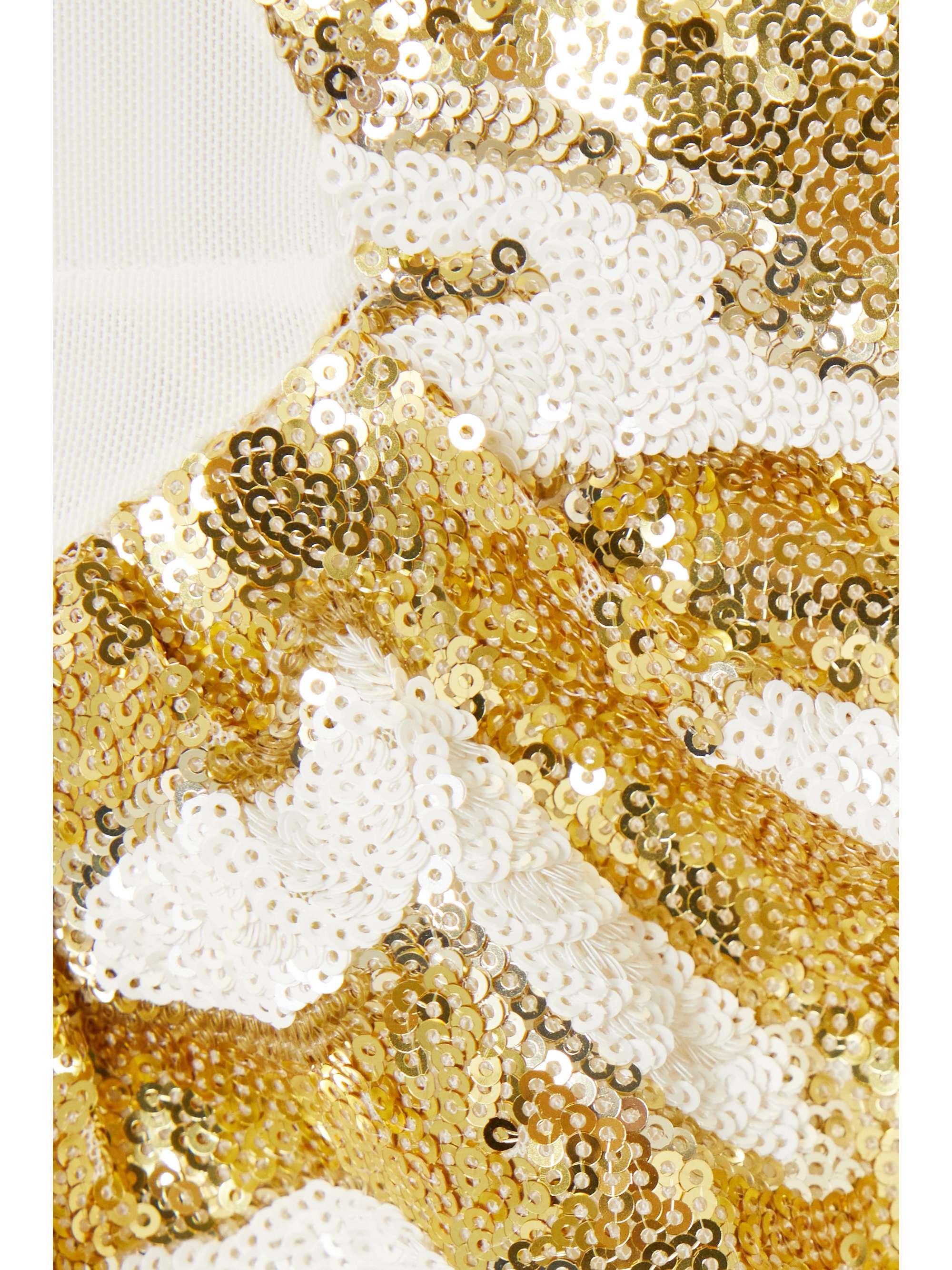 HALPERN Asymmetric paneled tiger-print sequined tulle dress