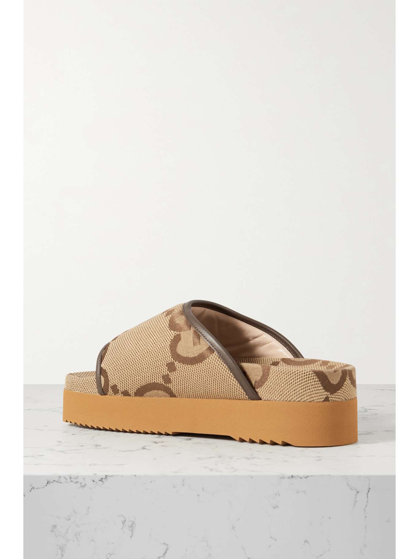 Beige Sideline Jumbo leather-trimmed canvas-jacquard platform sandals | GUCCI | NET-A-PORTER