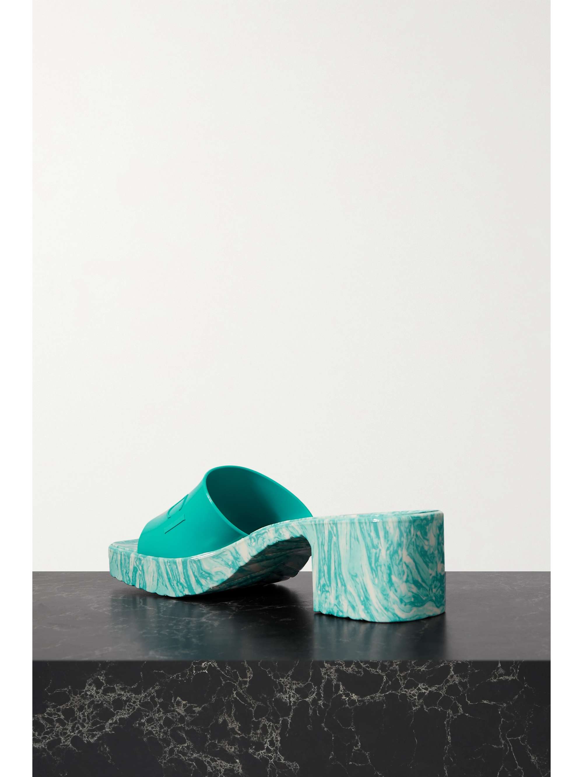 gucci rubber logo mules