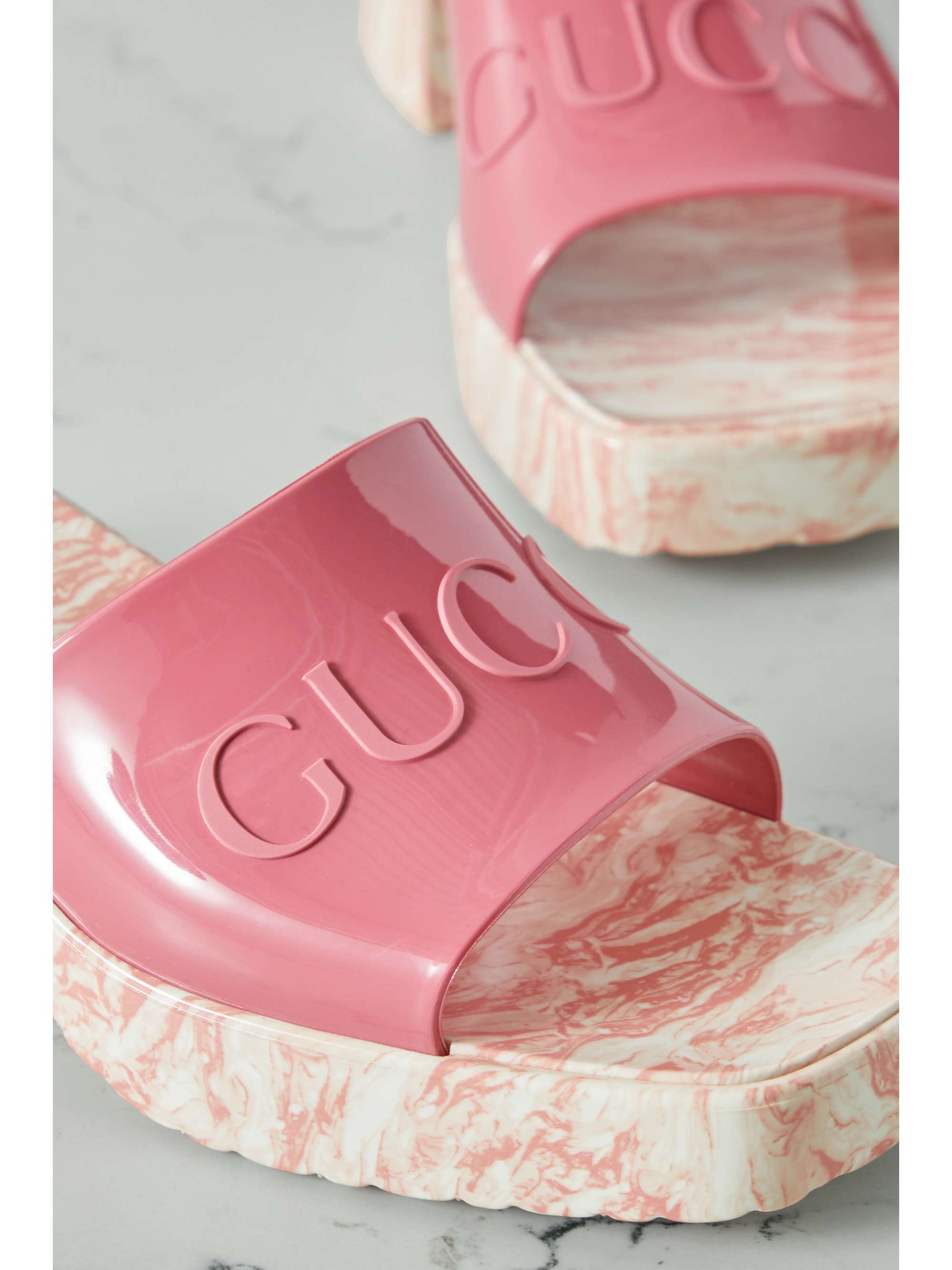 gucci rubber logo mules