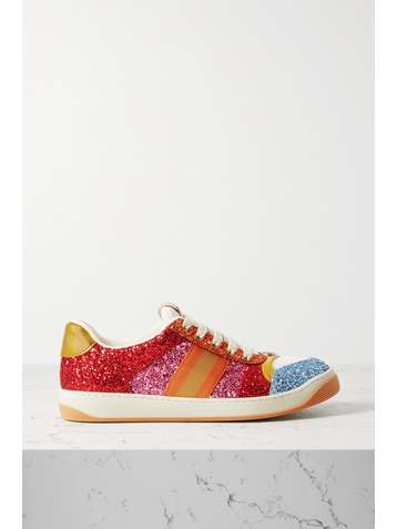 orange and burgundy sneakers
