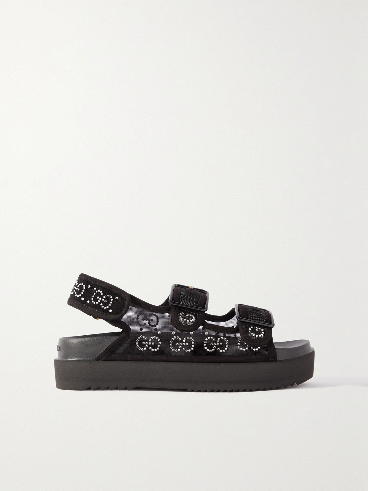 Gucci Isla Suede-trimmed Logo-embellished Mesh Slingback Sandals