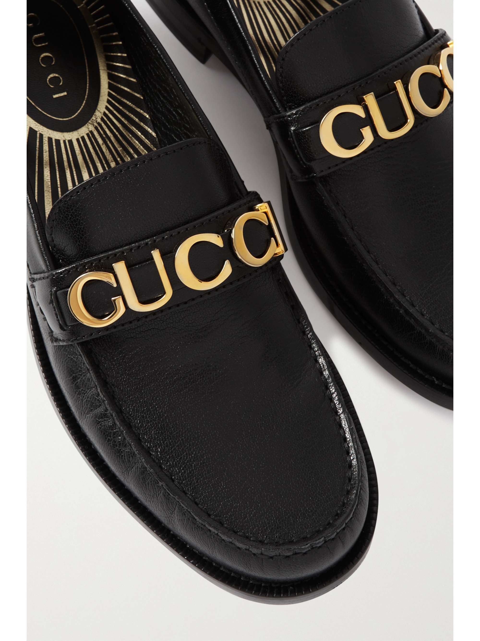GUCCI Cara logo-embellished textured-leather loafers