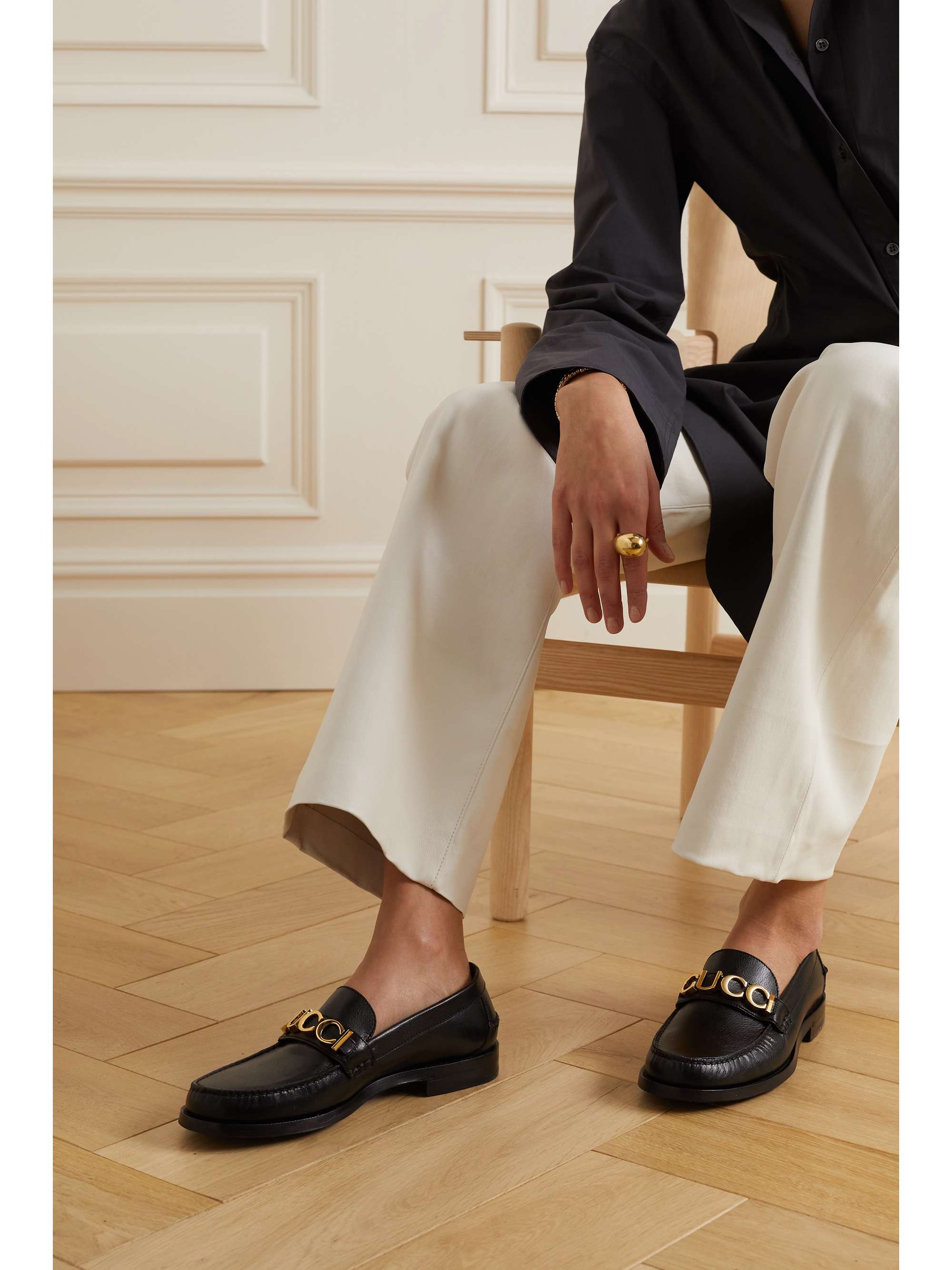 GUCCI Cara logo-embellished textured-leather loafers | NET-A-PORTER