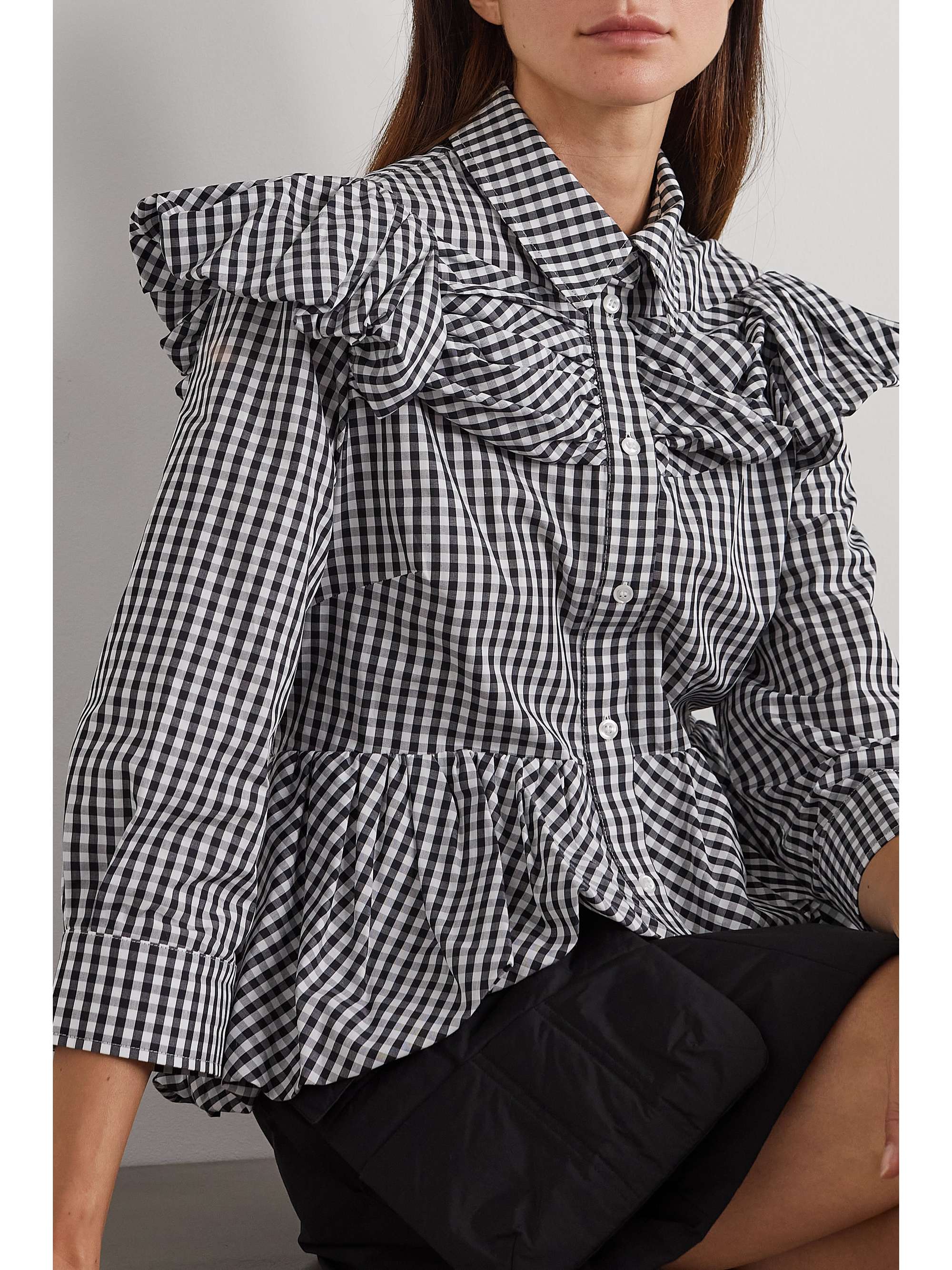 SIMONE ROCHA Ruffled gingham cotton-poplin peplum blouse