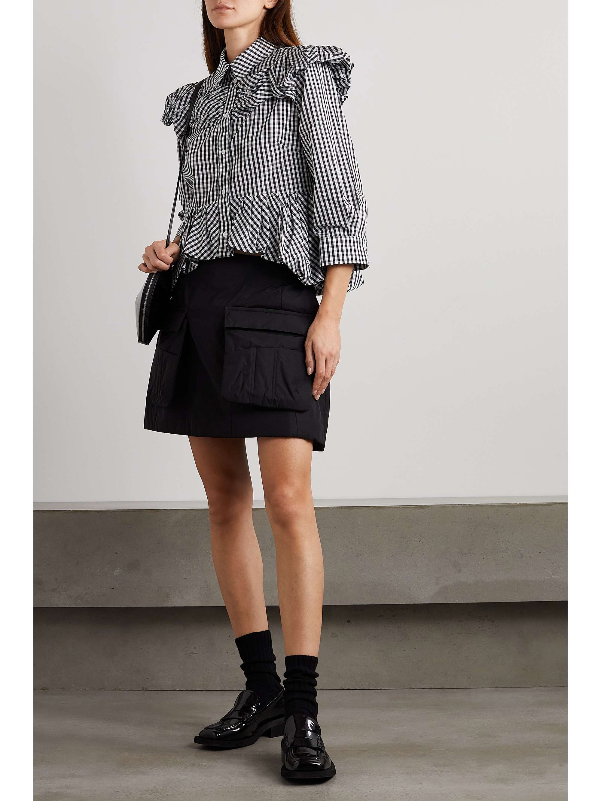 SIMONE ROCHA Ruffled gingham cotton-poplin peplum blouse