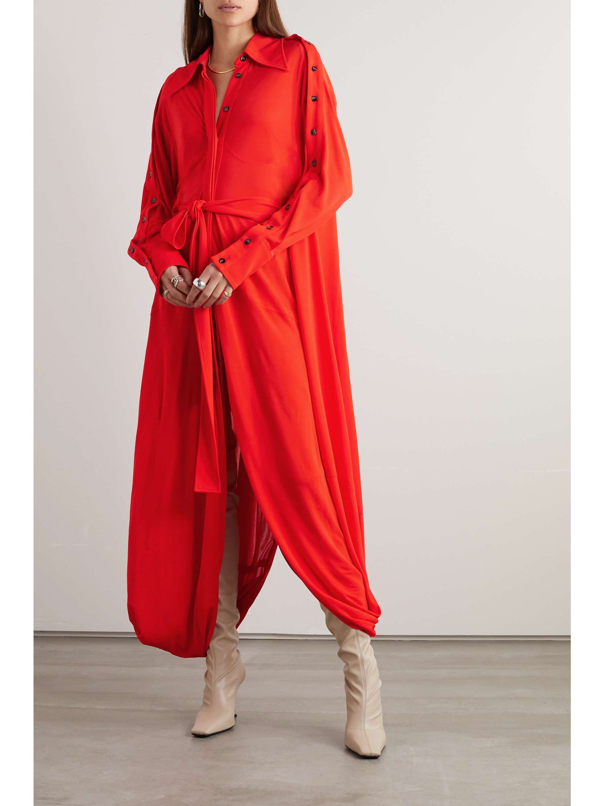 PROENZA SCHOULER Belted jersey-crepe maxi shirt dress