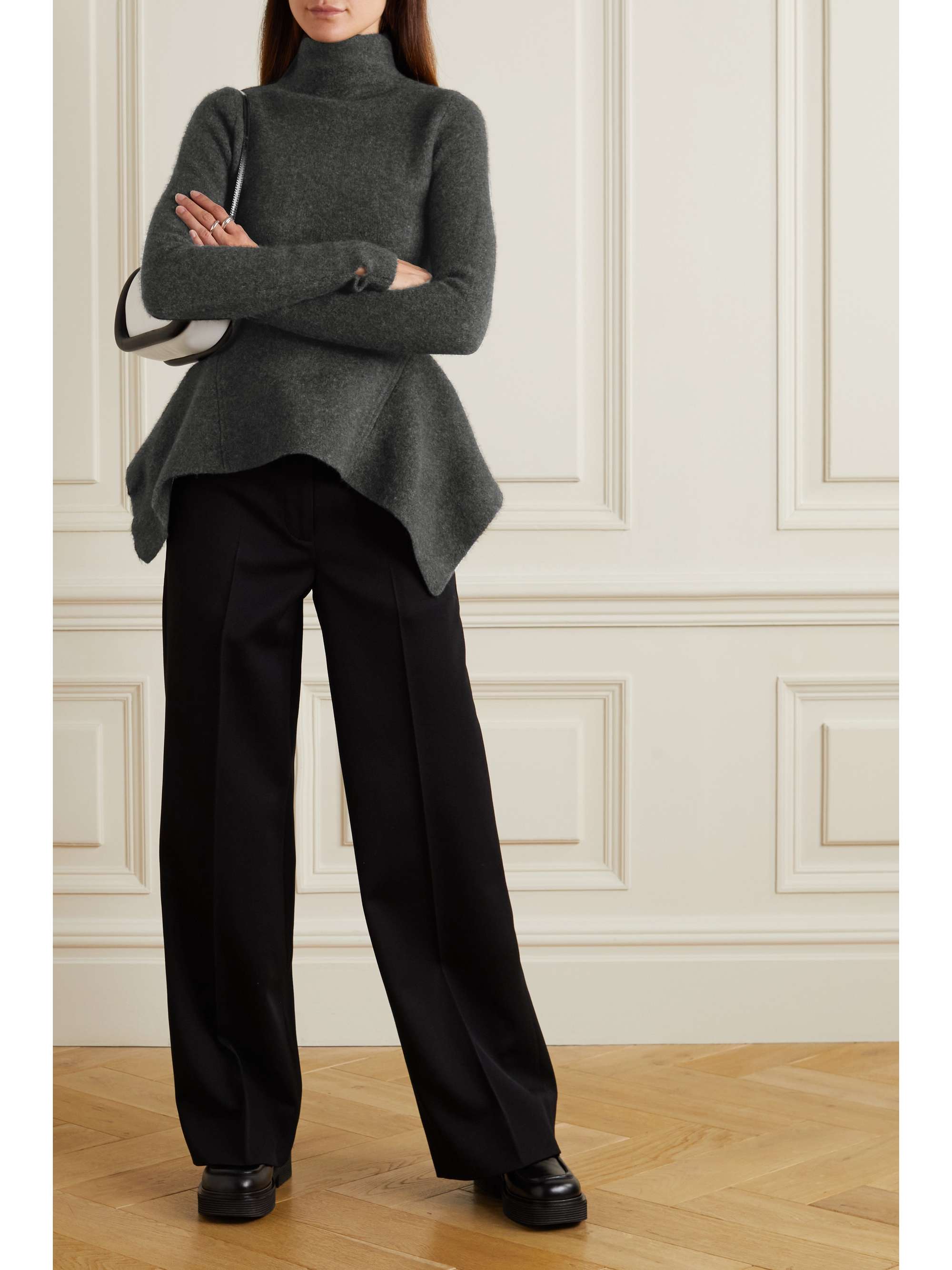 Dark gray Peplum merino wool-blend felt 