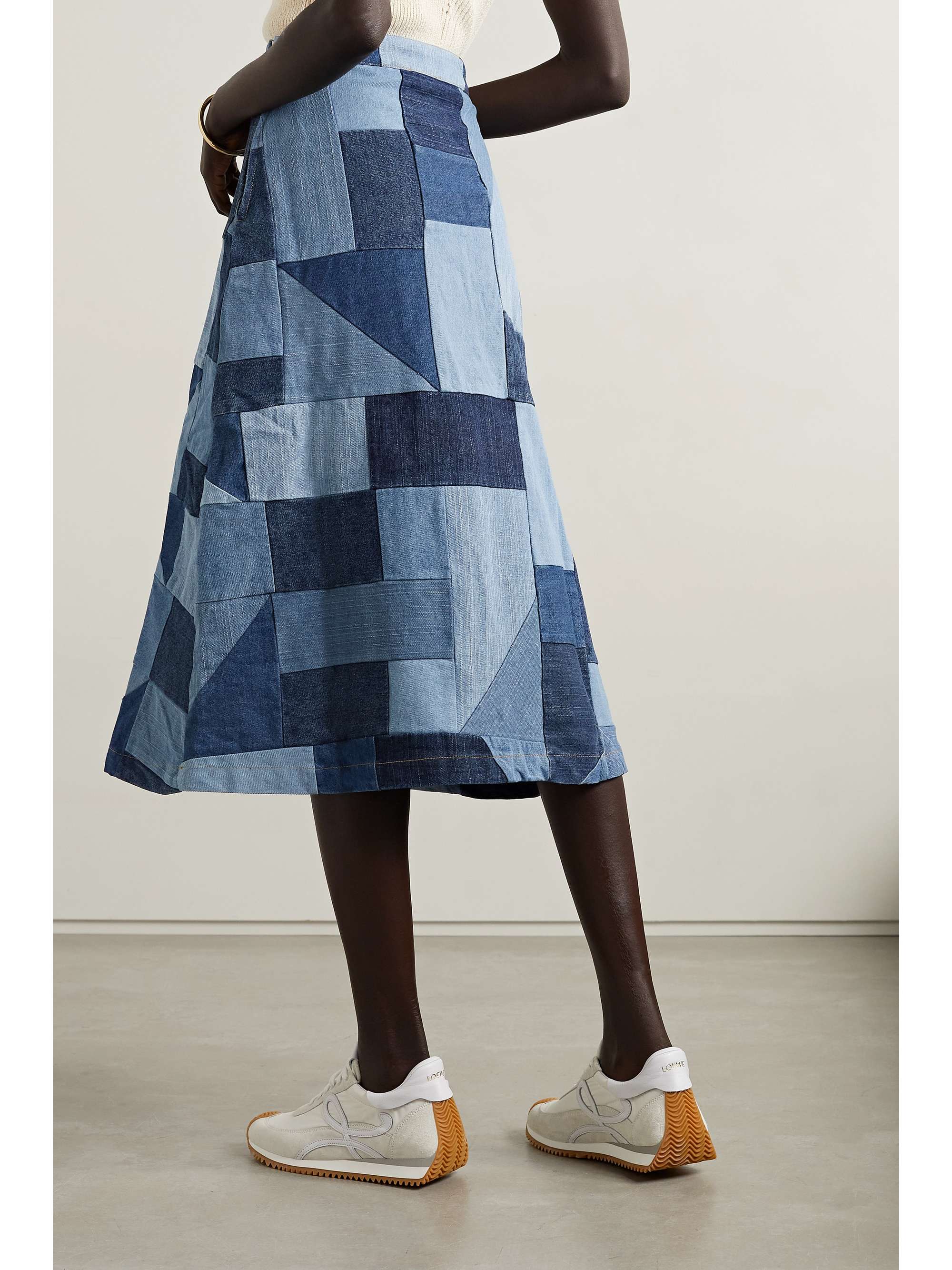 SEA Diego patchwork denim midi skirt