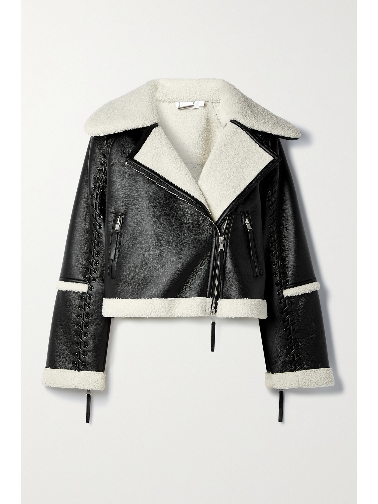 Shop Jonathan Simkhai Corinne Whipstitched Faux Shearling Biker Jacket In Black