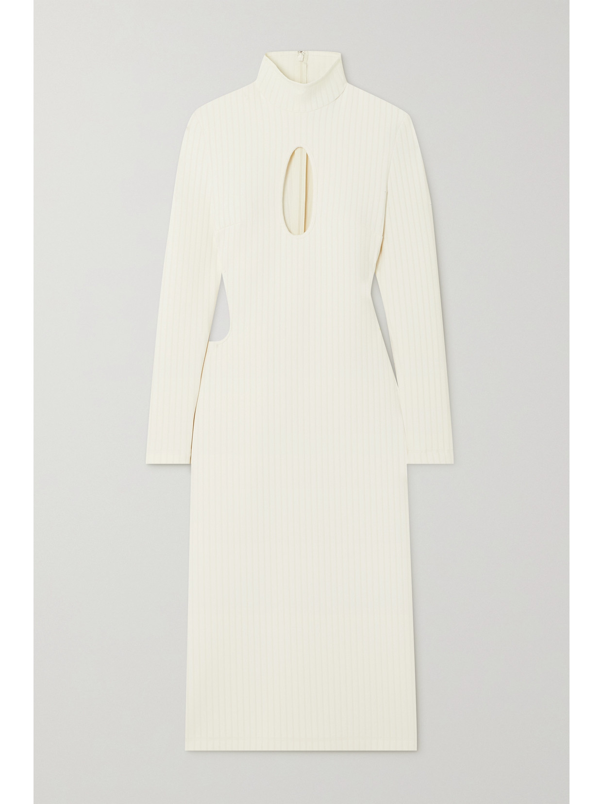 Halpern Cutout Ribbed Stretch-knit Midi Turtleneck Dress - Ivory