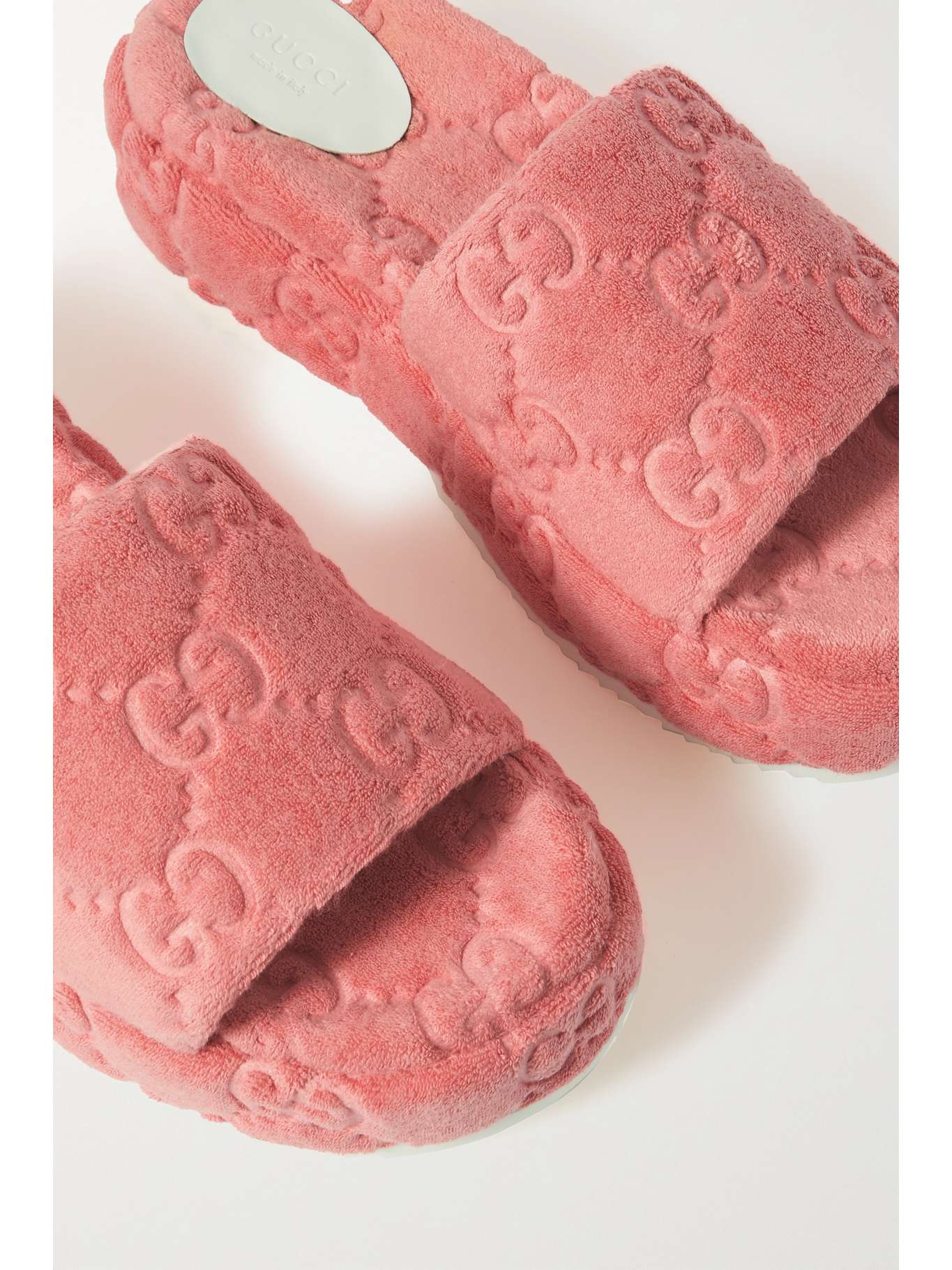 Pink Angelina logo-jacquard cotton-terry platform slides | GUCCI | NET-A-PORTER