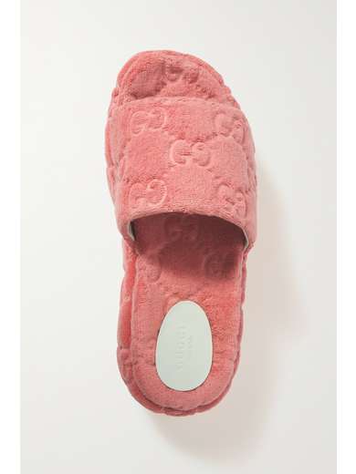 Pink Angelina logo-jacquard cotton-terry platform slides | GUCCI | NET-A-PORTER