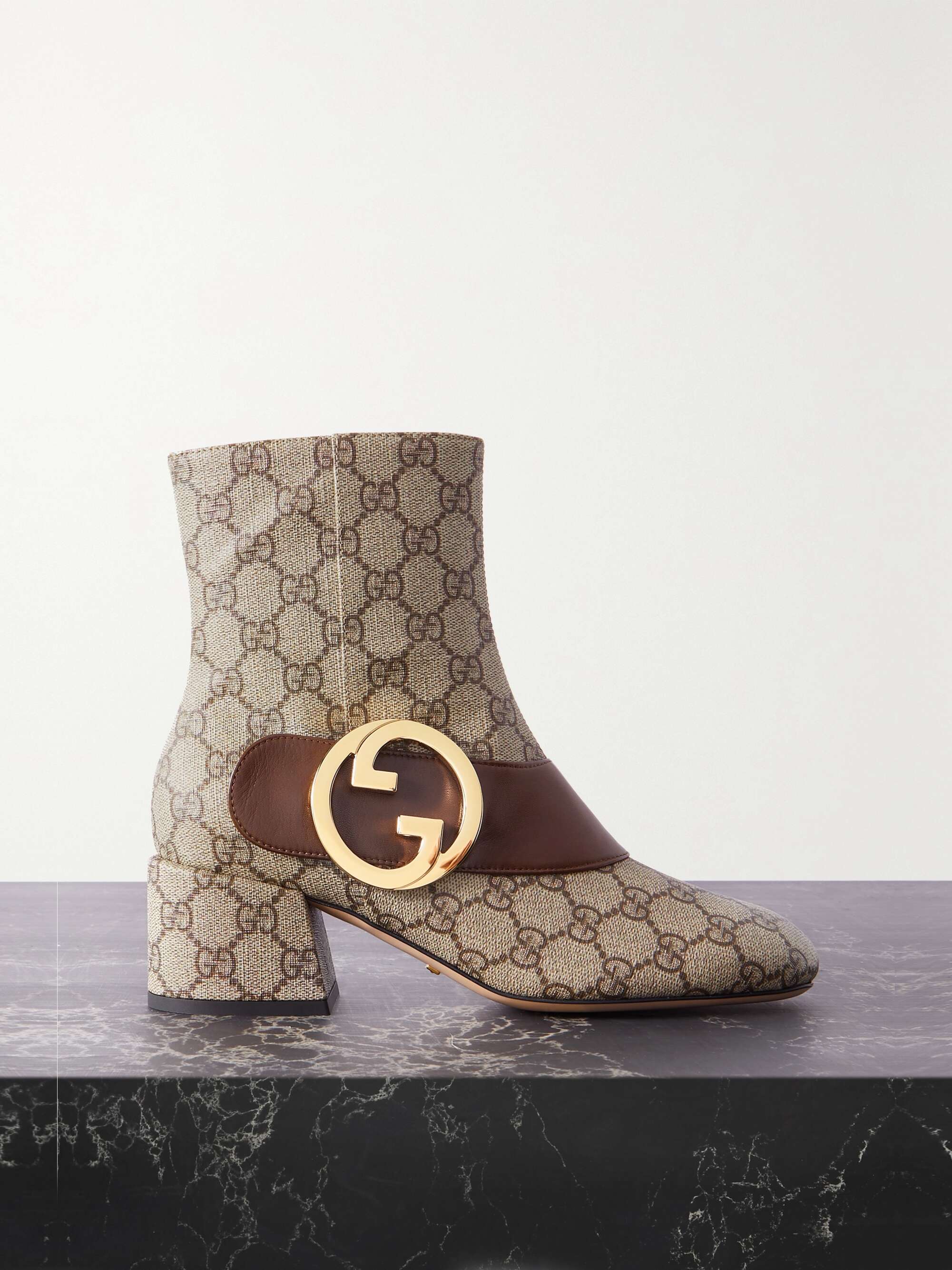 Beige Blondie embellished leather-trimmed coated-canvas ankle 