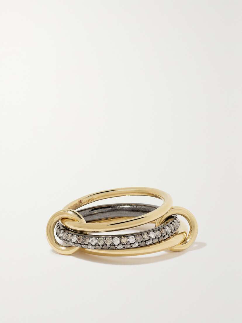 Spinelli Kilcollin Capricorn Set Of Three 1-karat Gold, Sterling Silver And Diamond Rings