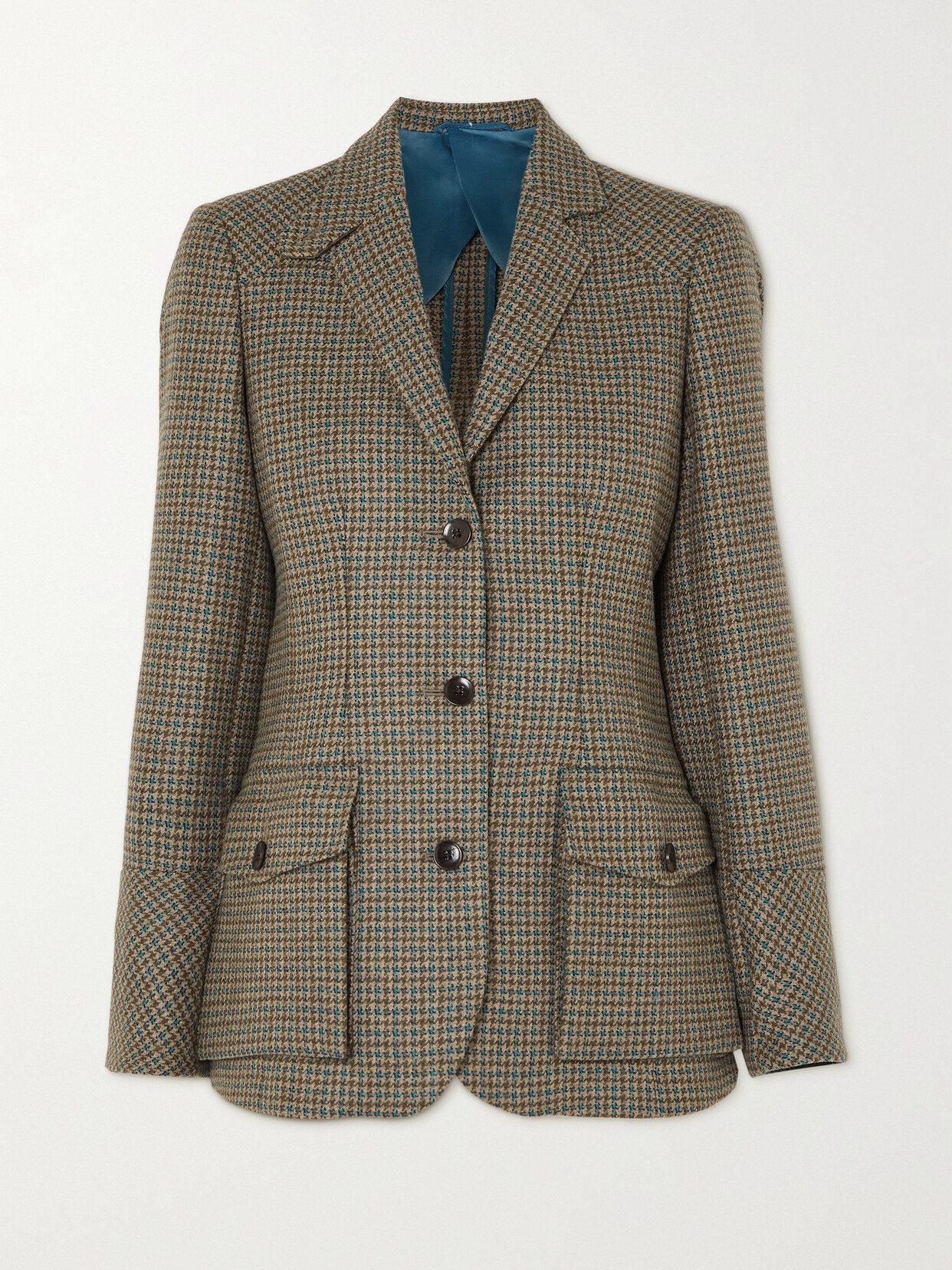 Purdey - Holyrood Faux Suede-trimmed Houndstooth Wool-tweed Blazer - Brown